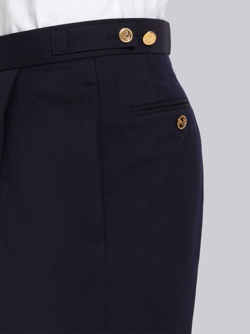 Navy Wool Pique Suiting Single Pleat Trouser 5