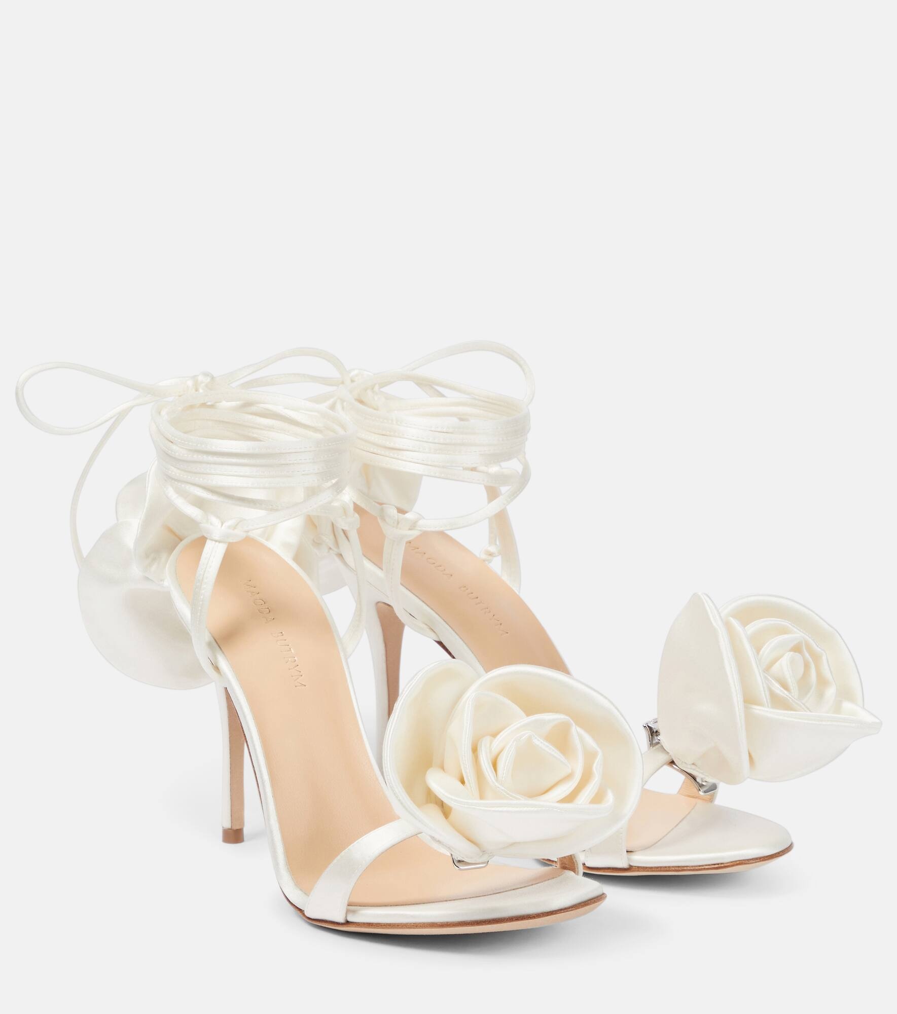 Floral-appliqué satin sandals - 1