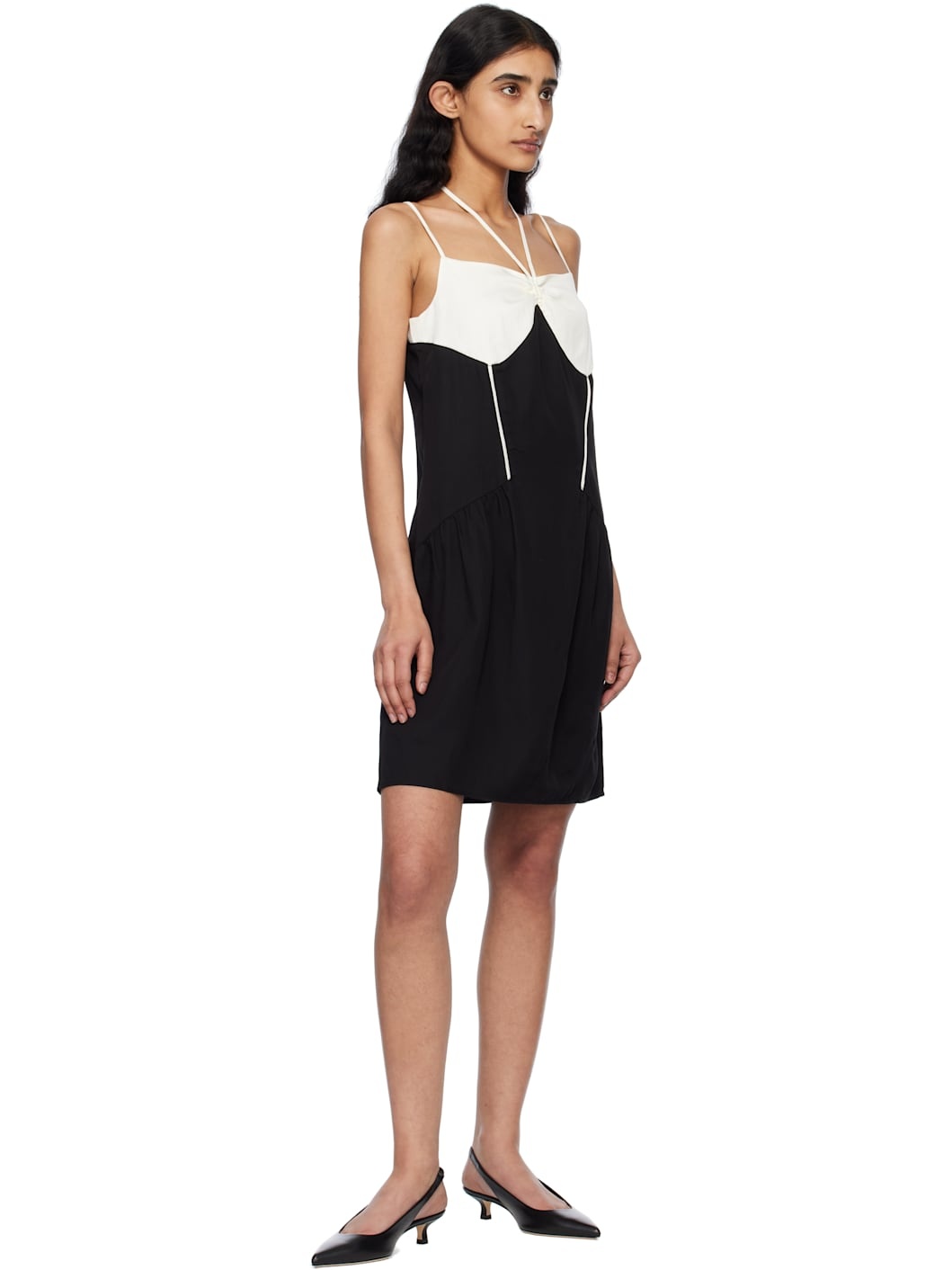 Black & Off-White Blocked Camisole Minidress - 4