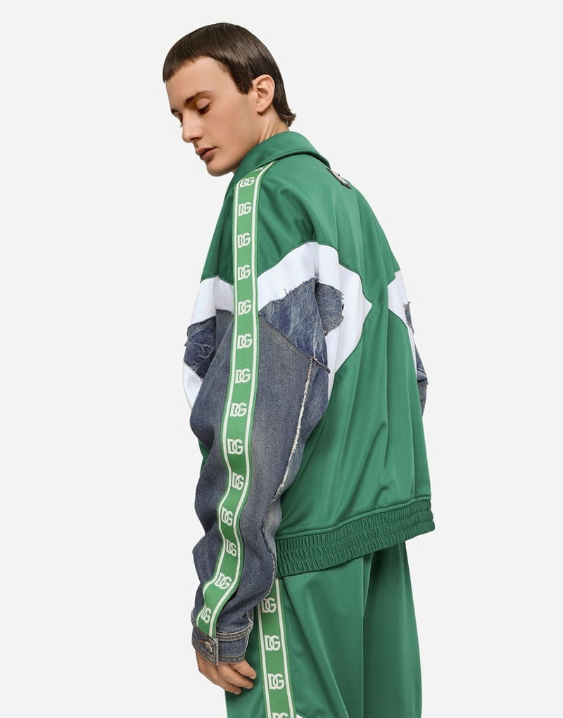 Dolce & Gabbana Washed denim and technical jersey jacket outlook