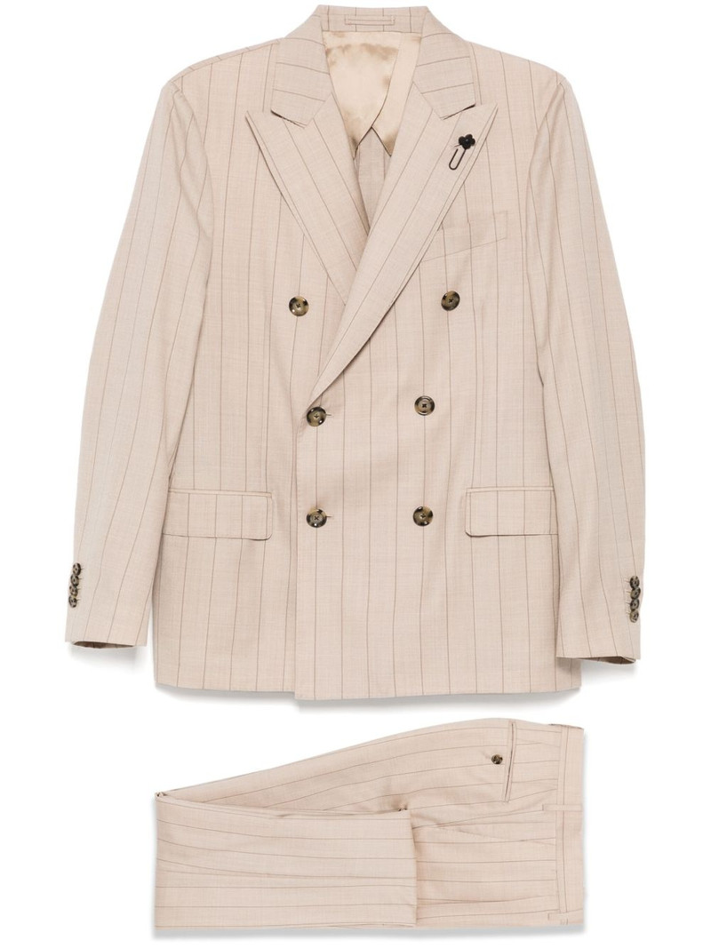 brooch-detail double breasted suit 1
