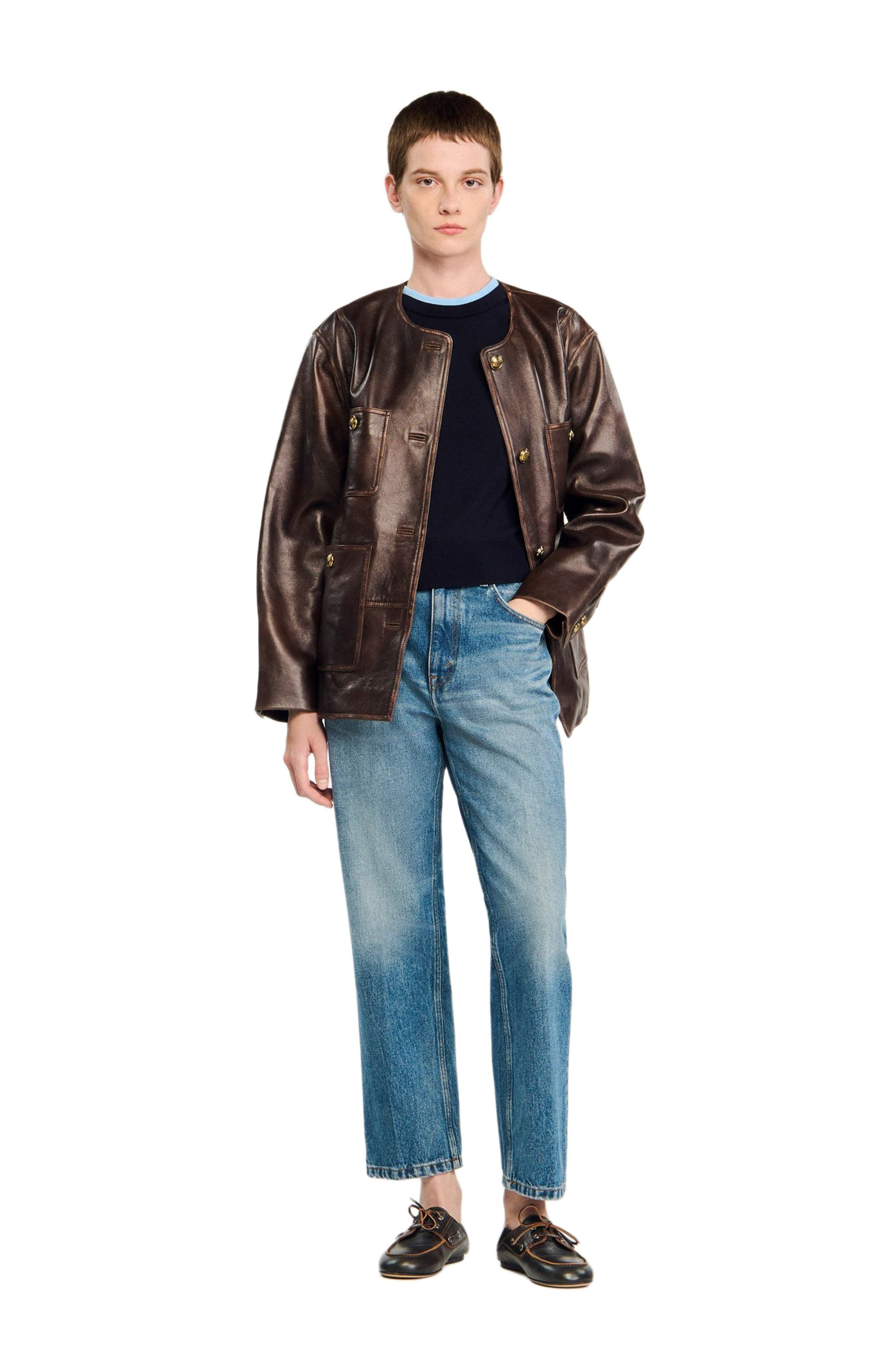 SANDRO Two-tone cropped sweater in Navy Blue at Nordstrom - 7