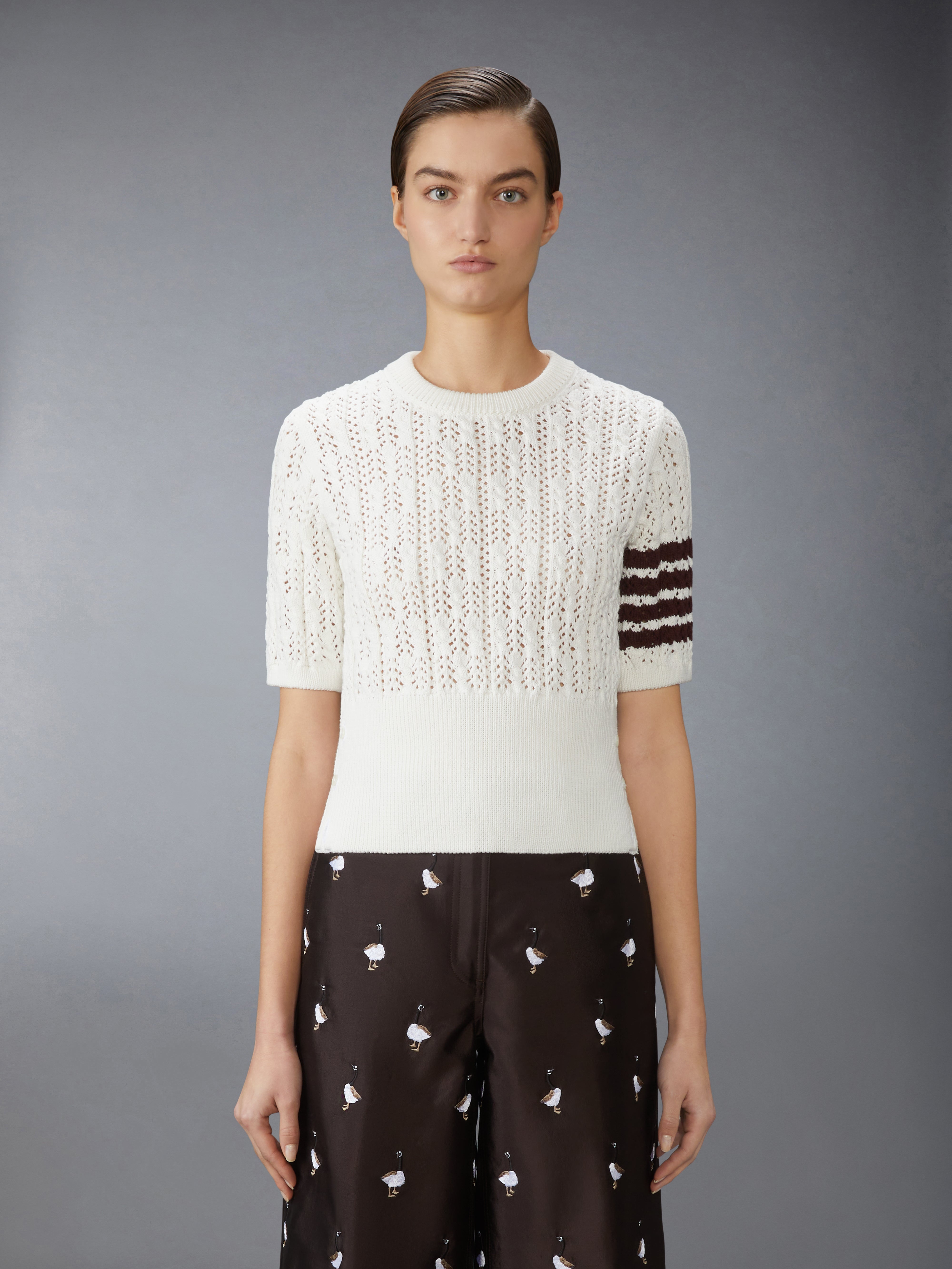 POINTELLE CABLE STITCH 4-BAR TEE - 2