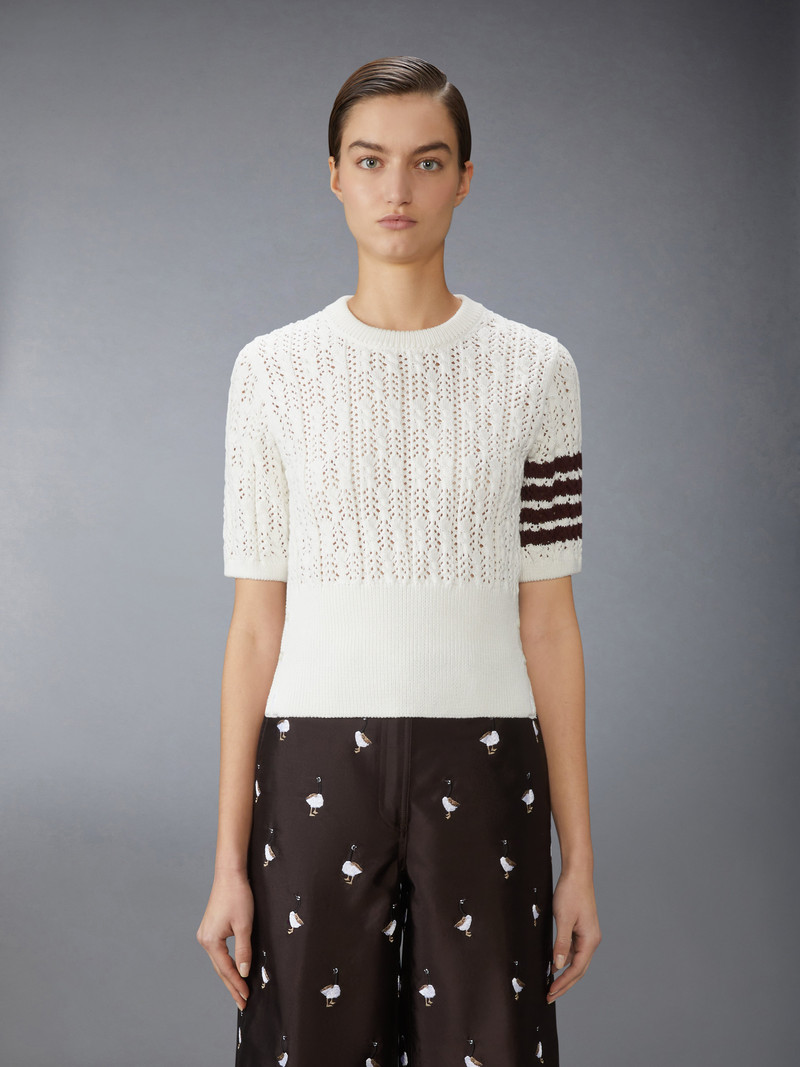 Thom Browne POINTELLE CABLE STITCH 4-BAR TEE outlook