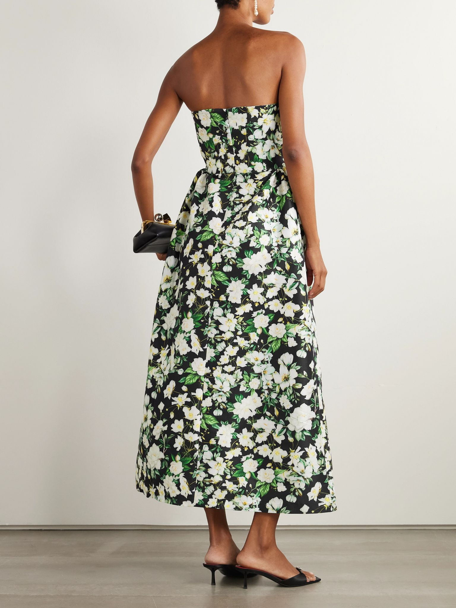 Strapless twist-front floral-print taffeta maxi dress Black - 3