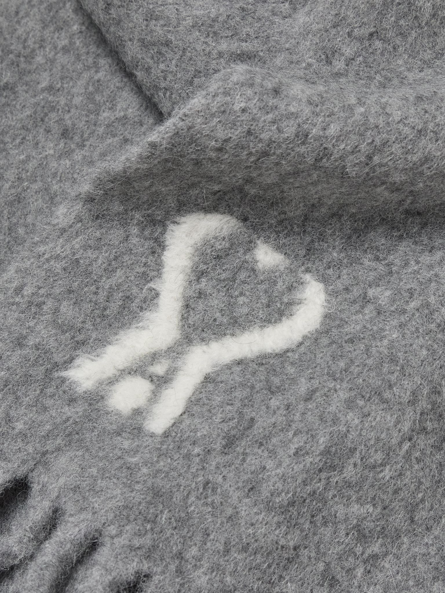 Logo-Intarsia Fringed Alpaca-Blend Scarf Gray - 3
