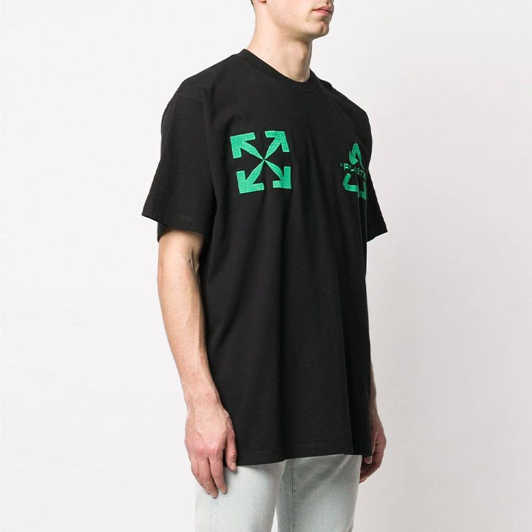 Men's Off-White C/O VIRGIL ABLOH Embroidered Logo Printing Short Sleeve Loose Version Black T-Shirt  - 3