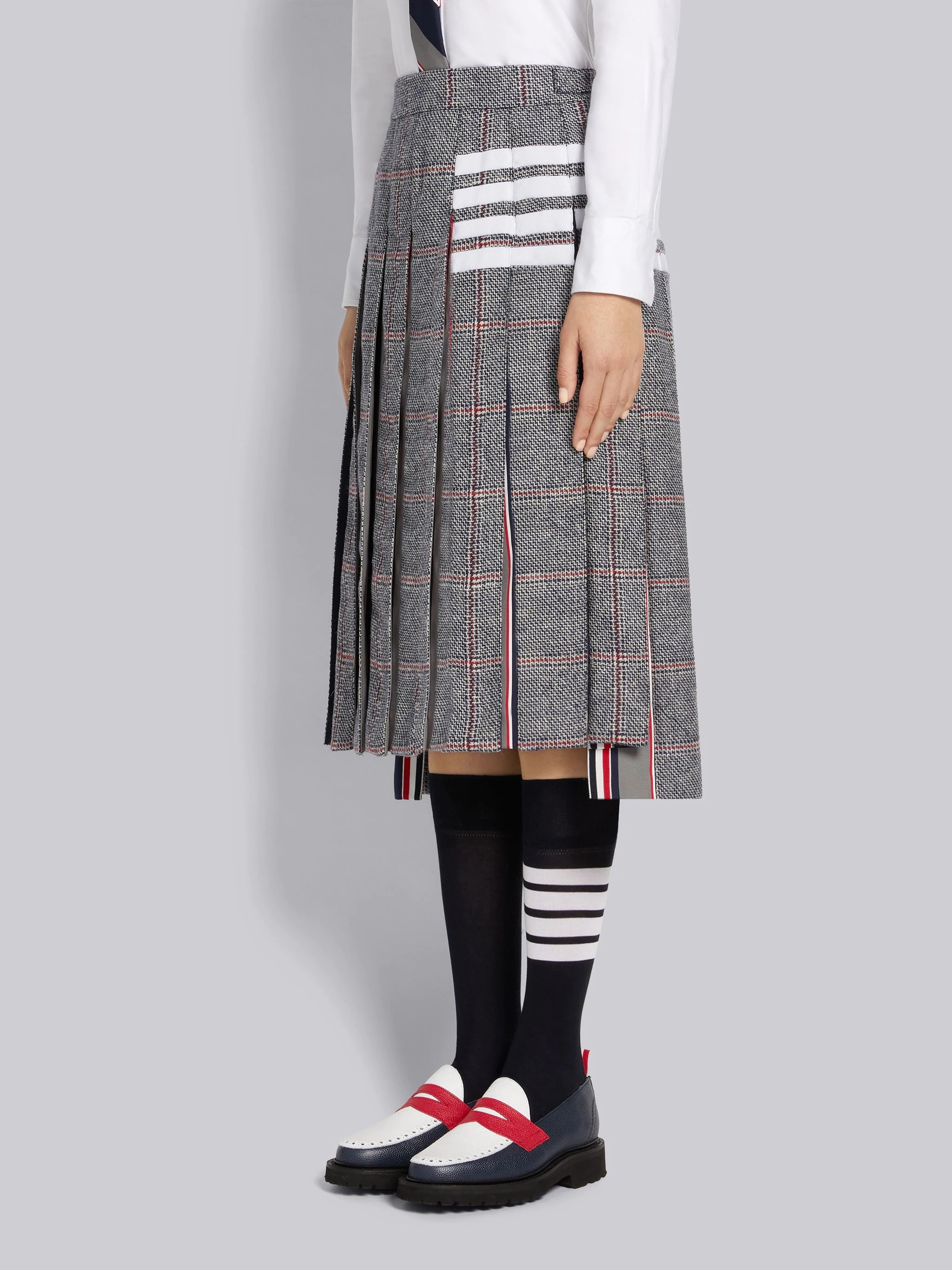 Multicolor Step Twill Windowpane British Wool Stripe Mogador Pleat Grosgrain 4-Bar Dropped Back Belo - 2