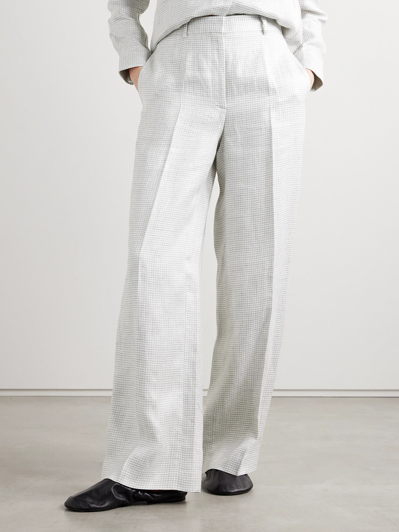 Houndstooth Linen-blend Wide-leg Pants 4