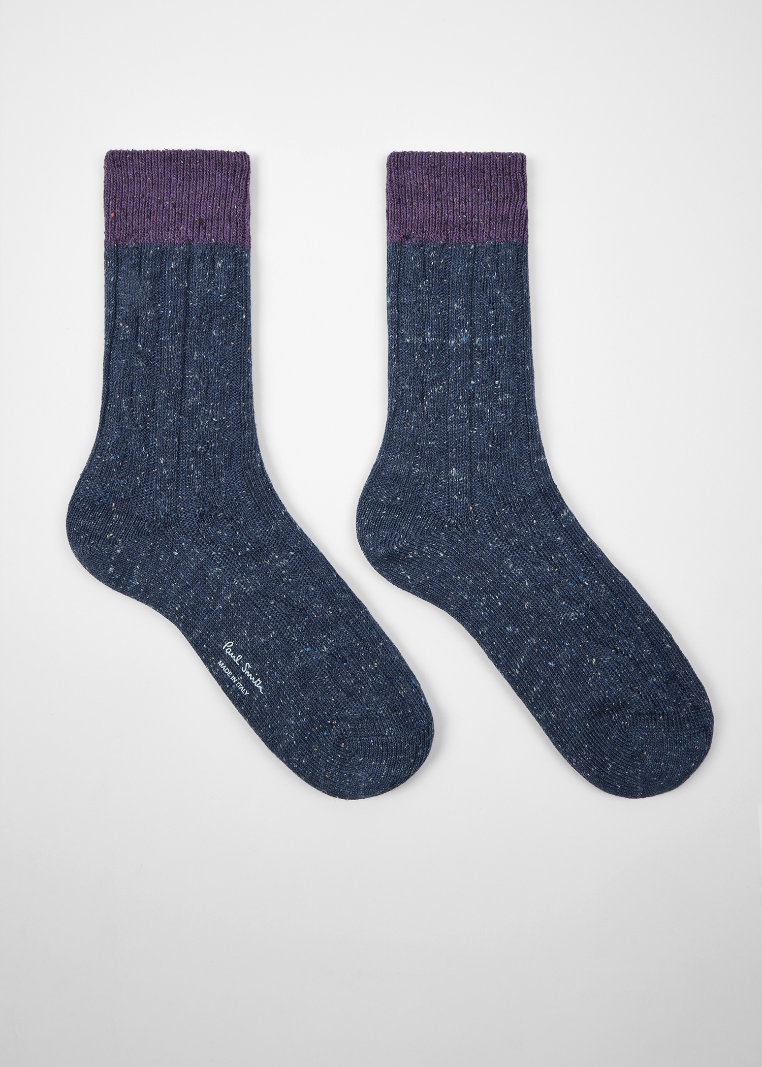 Women's Dark Blue Cotton-Blend Cable Knit Socks - 2