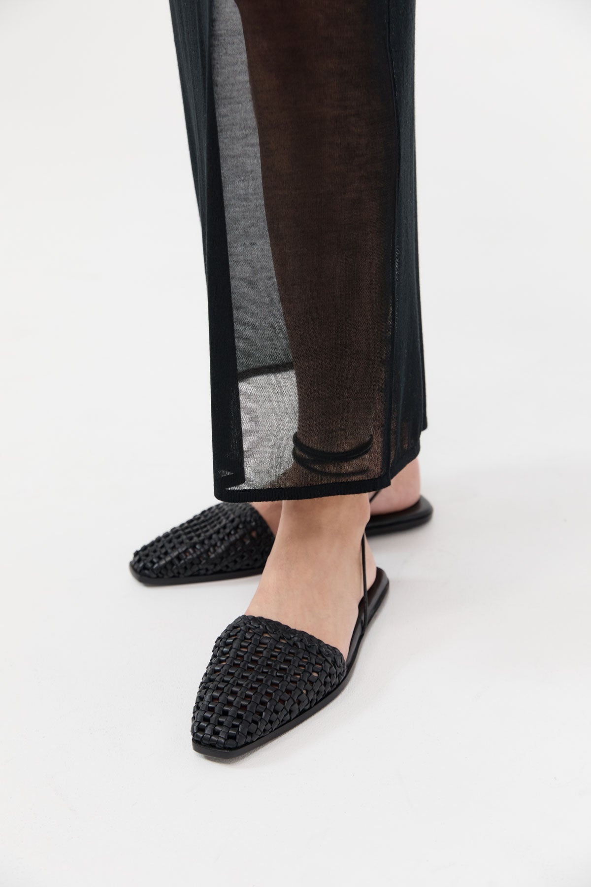 Macrame Mesh Tie Up Flats - Black - 1