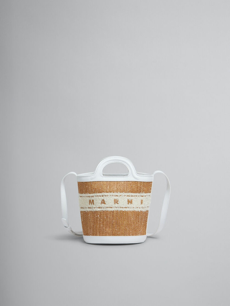 WHITE LEATHER TROPICALIA SMALL BUCKET BAG WITH TUFTED LOGO 1