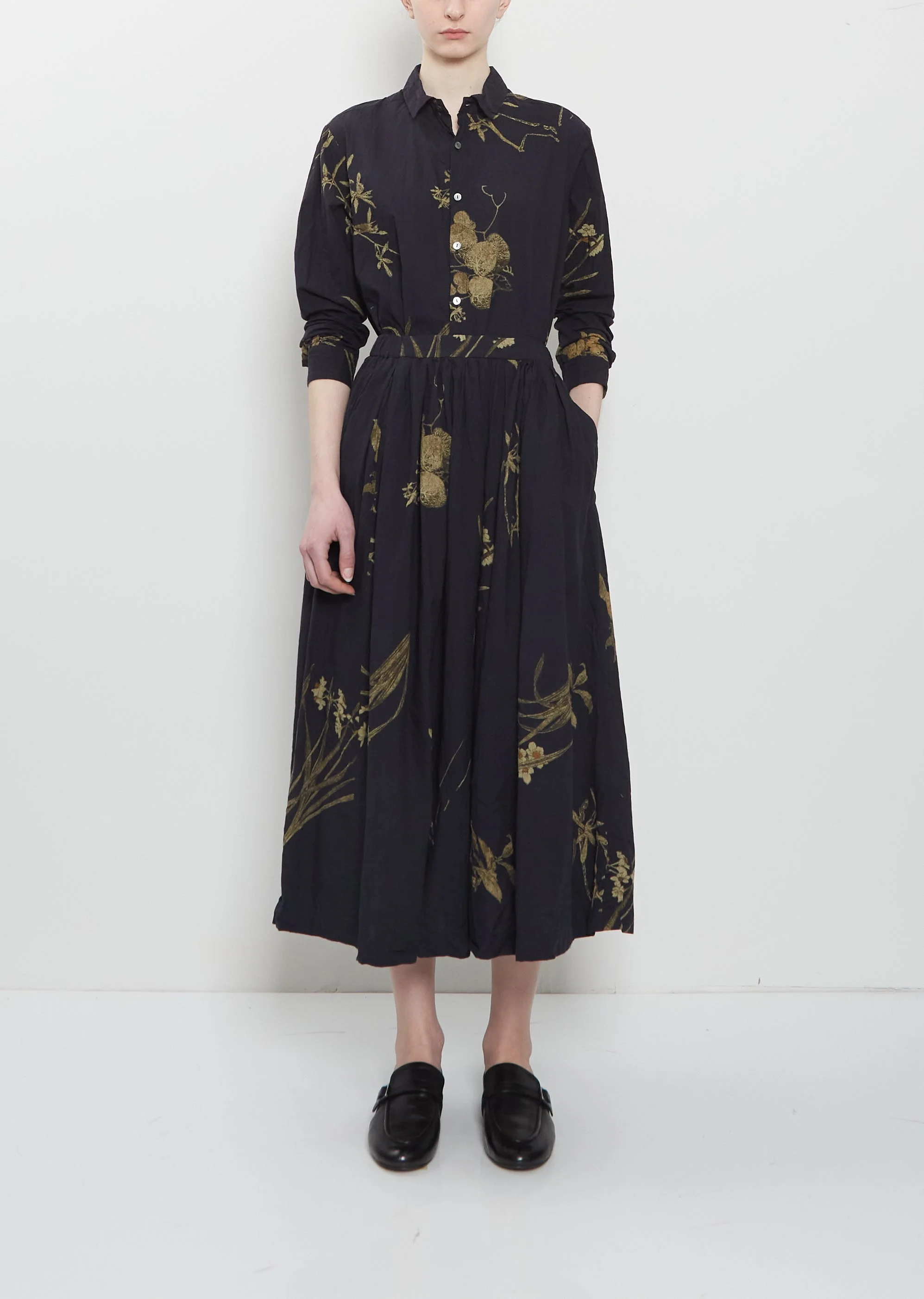 Japonism Flower Print Skirt — Navy - 1