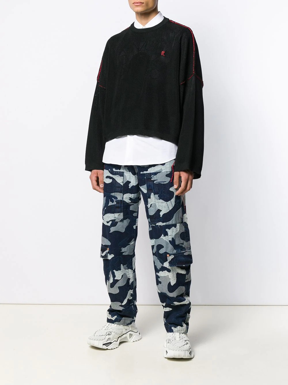 camouflage denim cargo trousers - 2