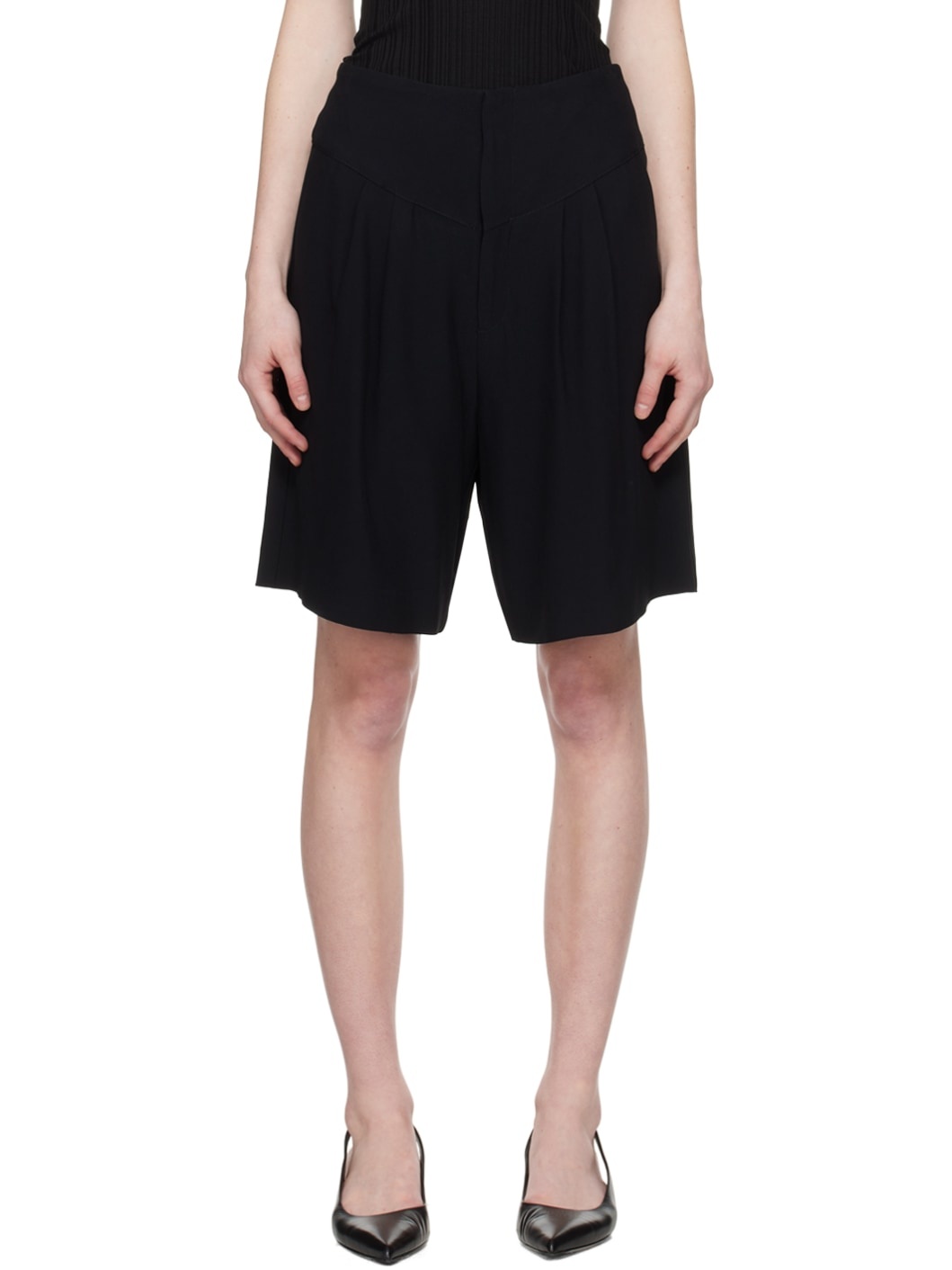 Black Pleat Shorts - 1