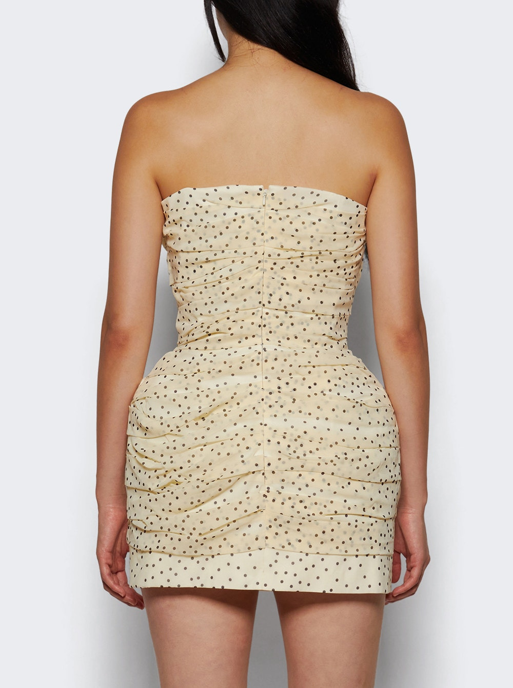 Strapless Ruched Dots Mini Dress Cream - 4
