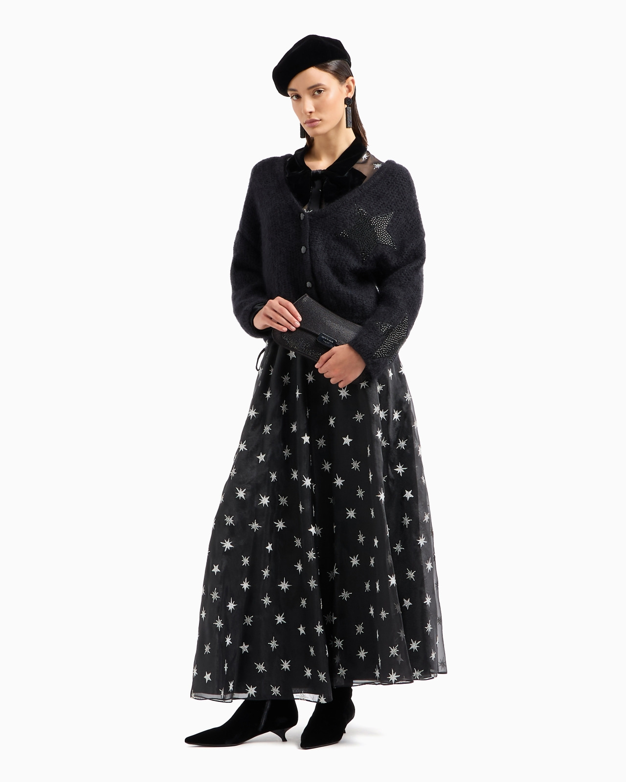 ORGANZA LONG SKIRT WITH ALL-OVER STAR EMBROIDERY AND VELVET WAISTBAND - 3