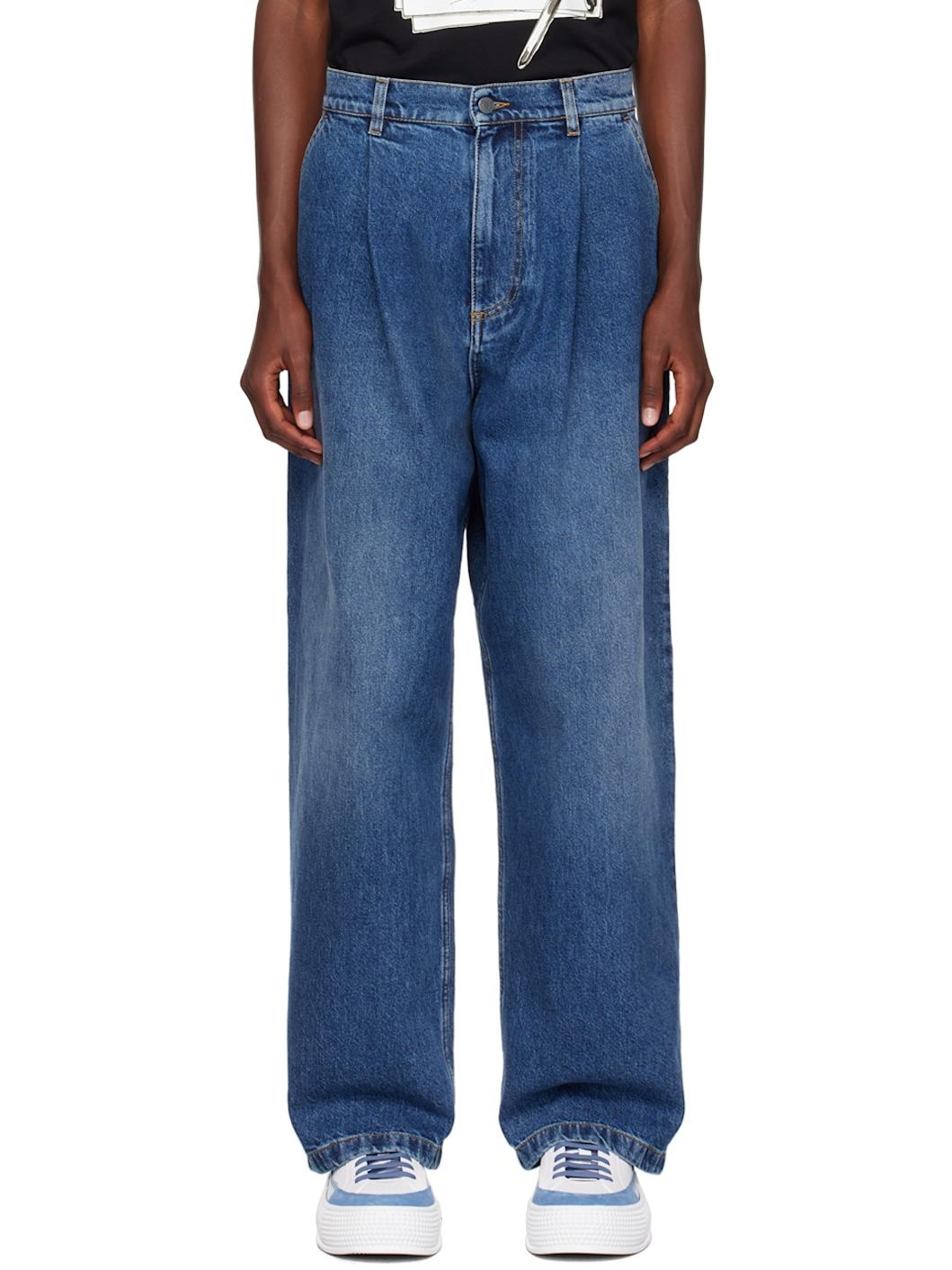 Blue Pleated Jeans - 1