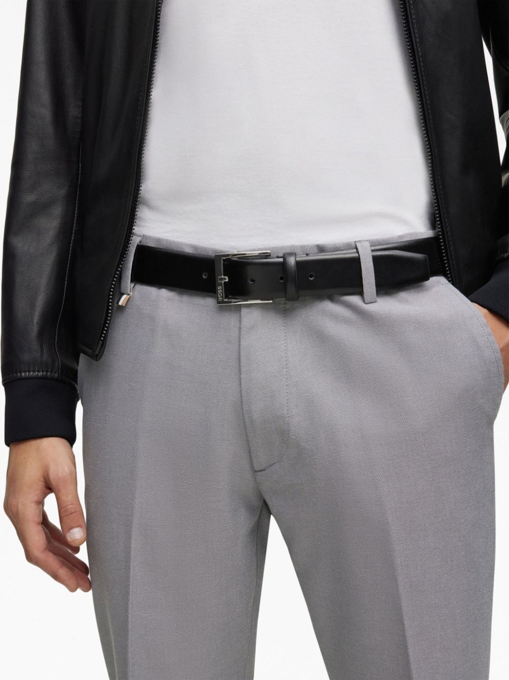 logo-engraved buckle leather belt - 3