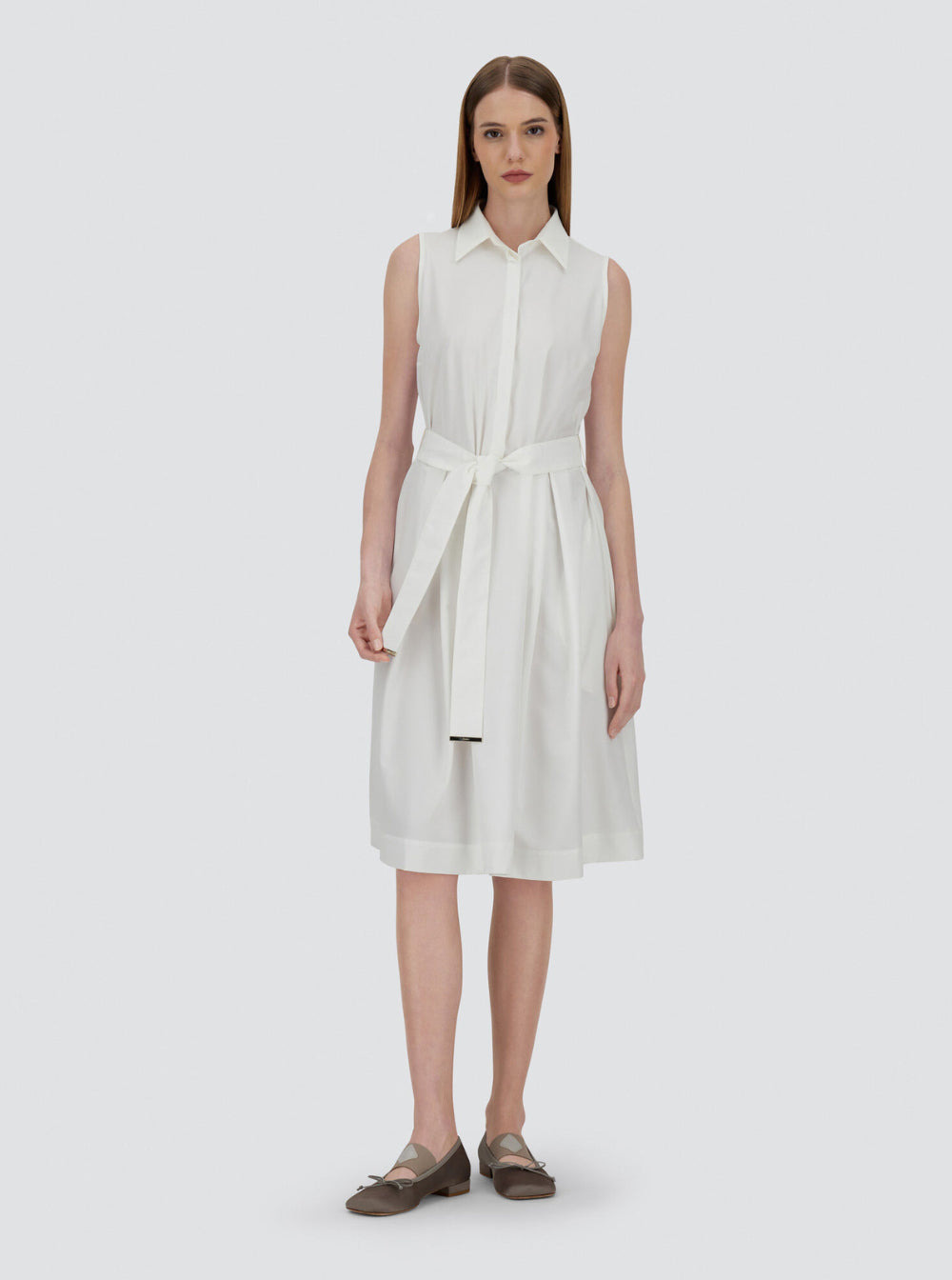 Herno Women White Sleeveless Dress With Classic Collar And Adjustable Belt In Tech Fabric Stretch Wo - 4