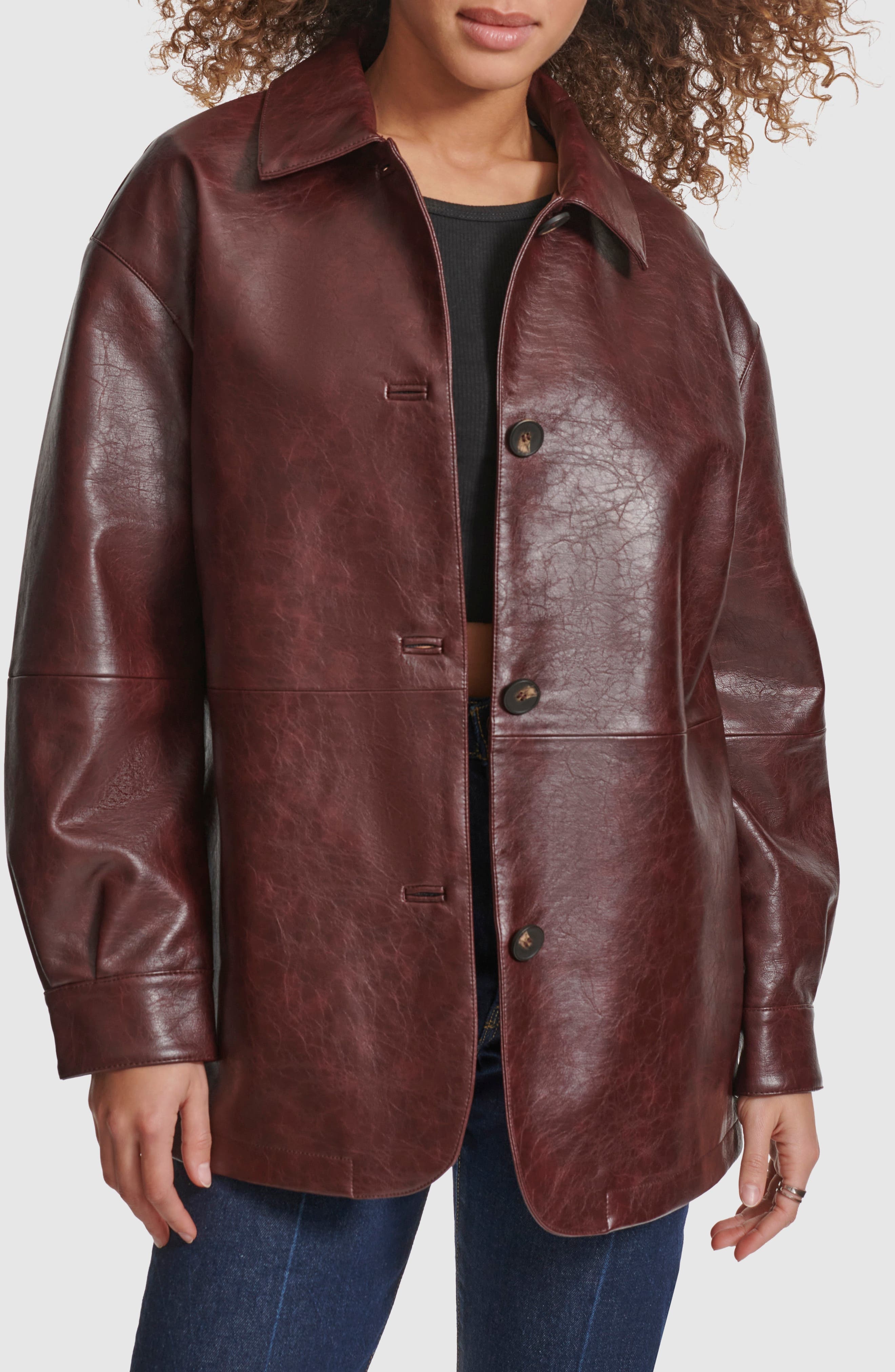 levi's Oversize Faux Leather Relaxed Jacket in Oxblood at Nordstrom - 4