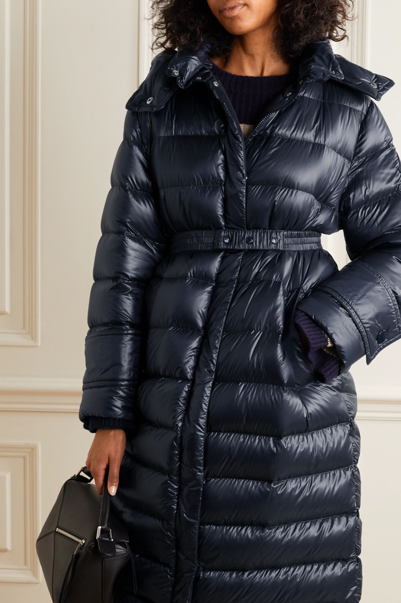 Cobalt hooded quilted ripstop down coat - 3