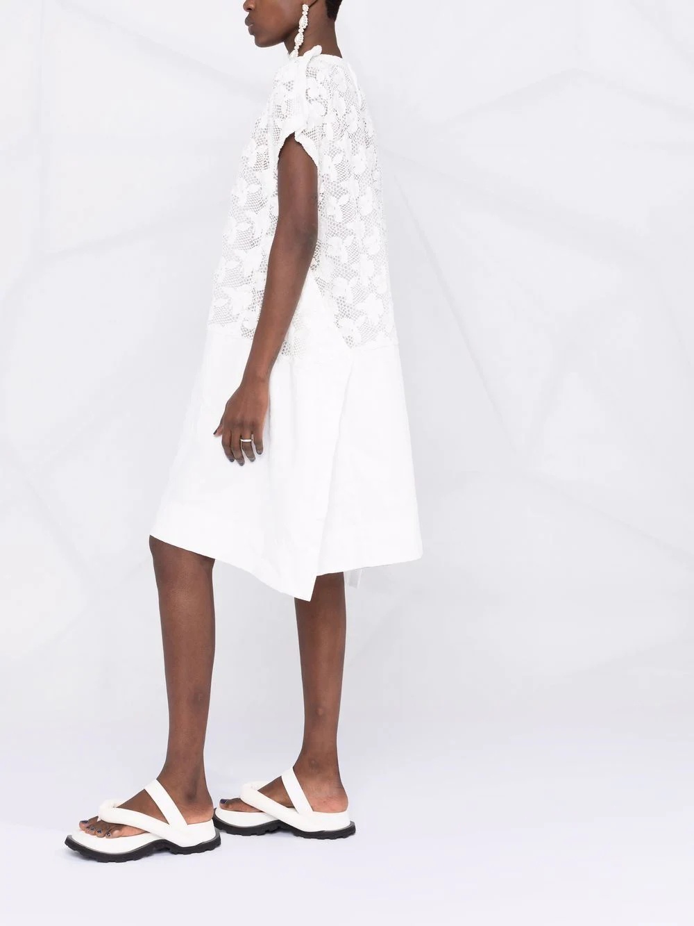 floral-embroidered mesh T-shirt dress - 4