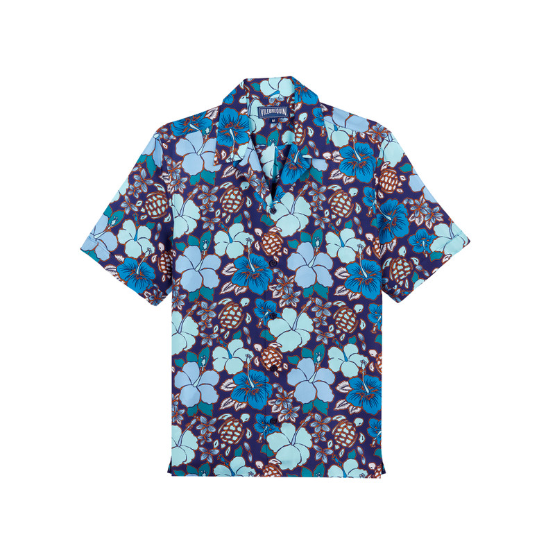 Men Silk Bowling Shirt Tropical Turtles 1