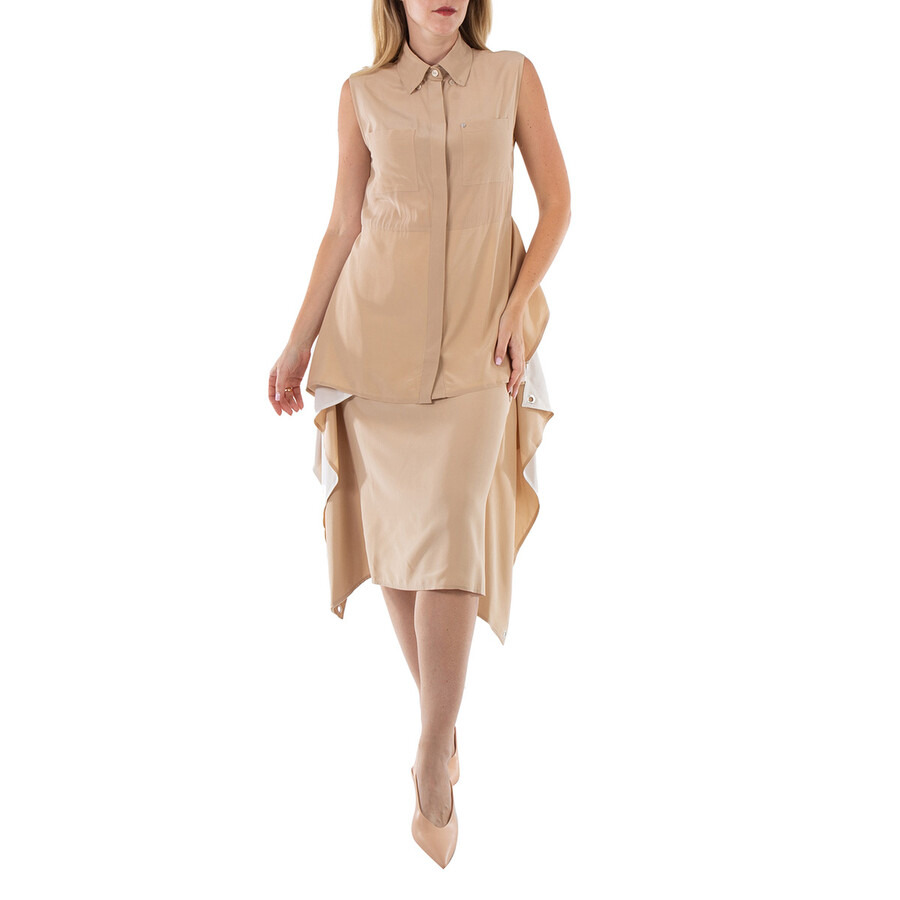 Burberry Soft Fawn Thea Silk Crepe De Chine Midi Skirt - 6