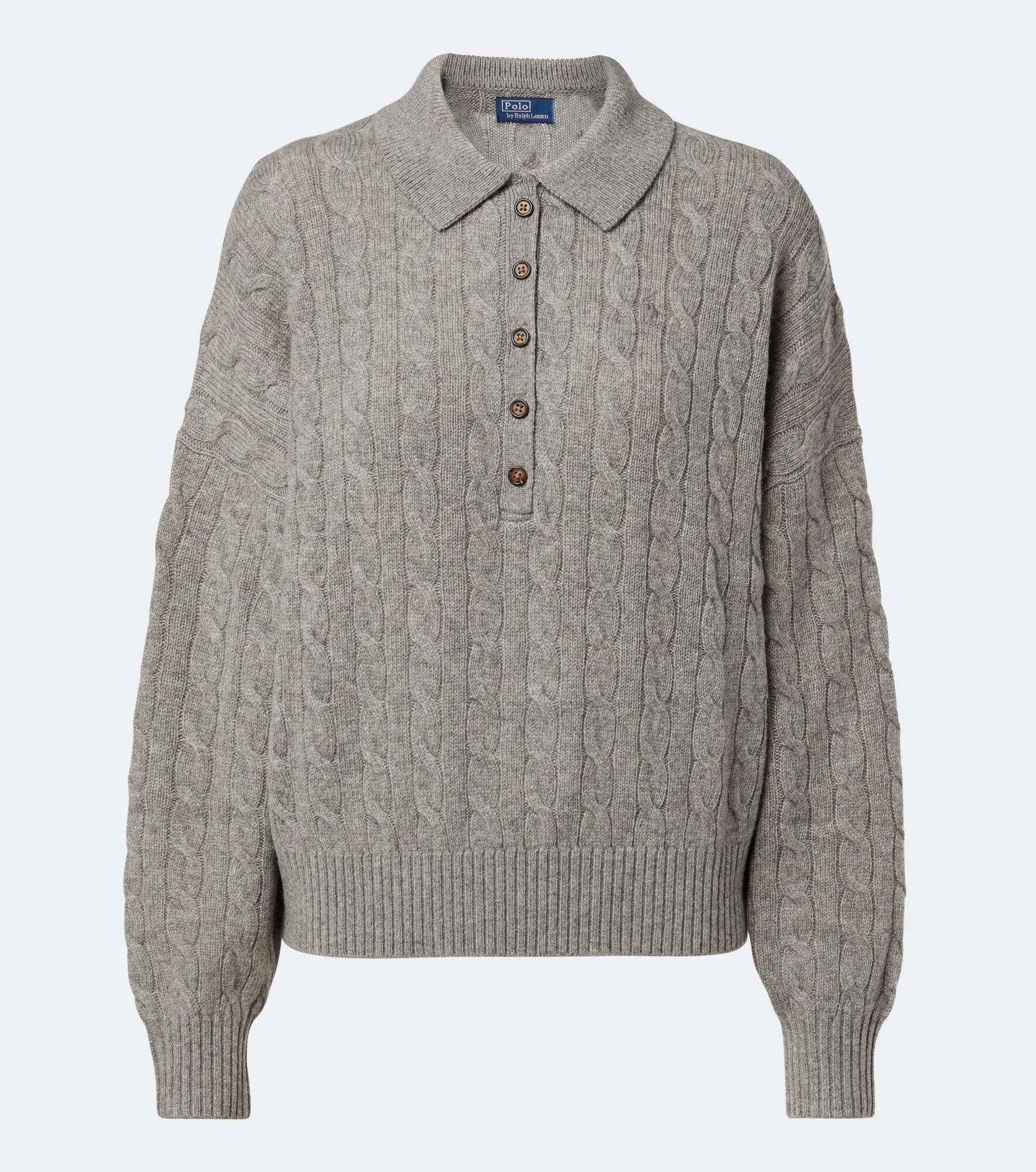 Cable-knit wool and cashmere polo sweater - 1