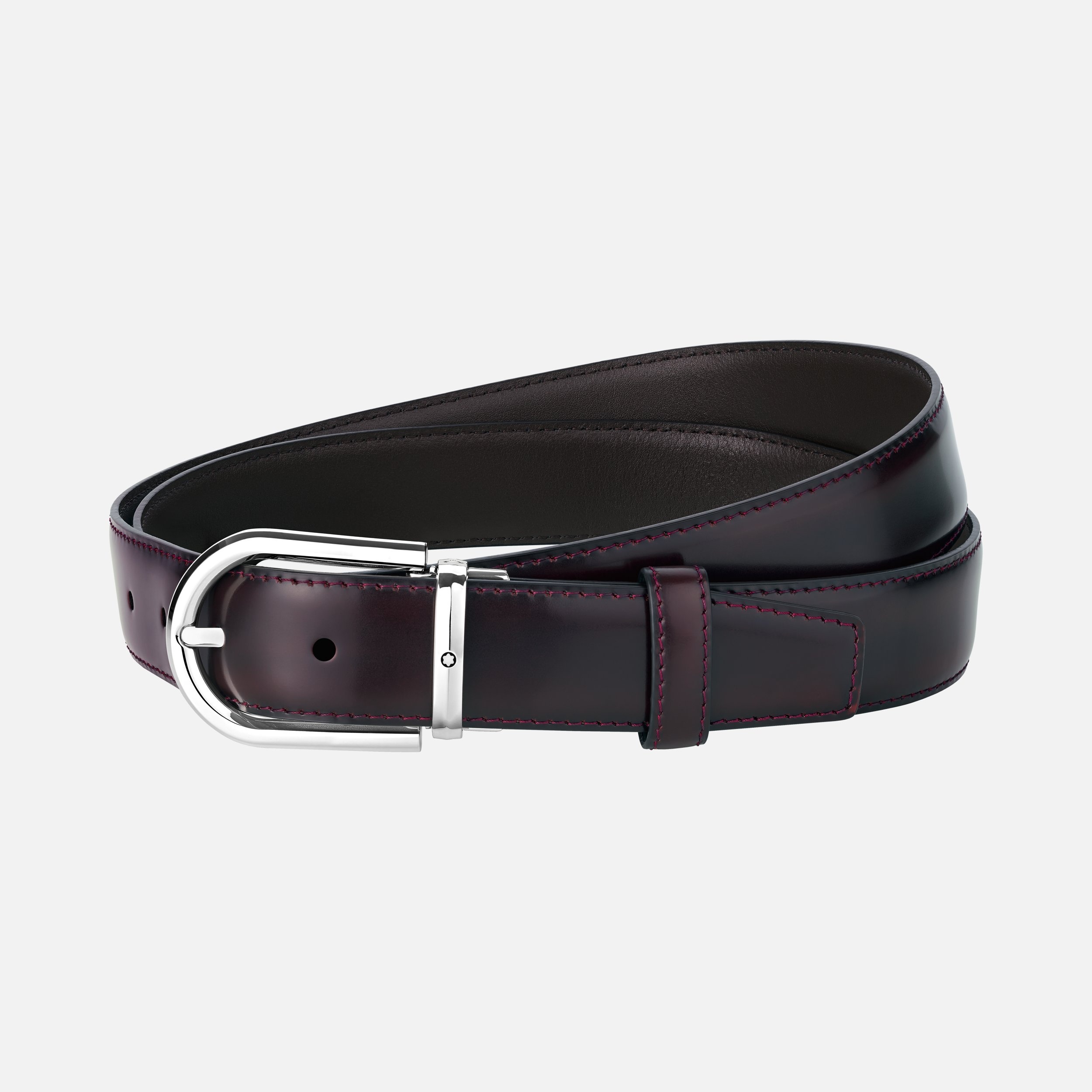 Horseshoe buckle burgundy 30 mm leather belt - 1