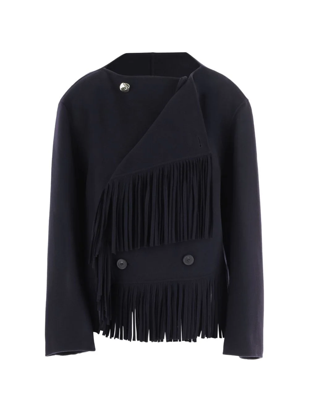 fringe-trimmed double-breasted jacket - 1