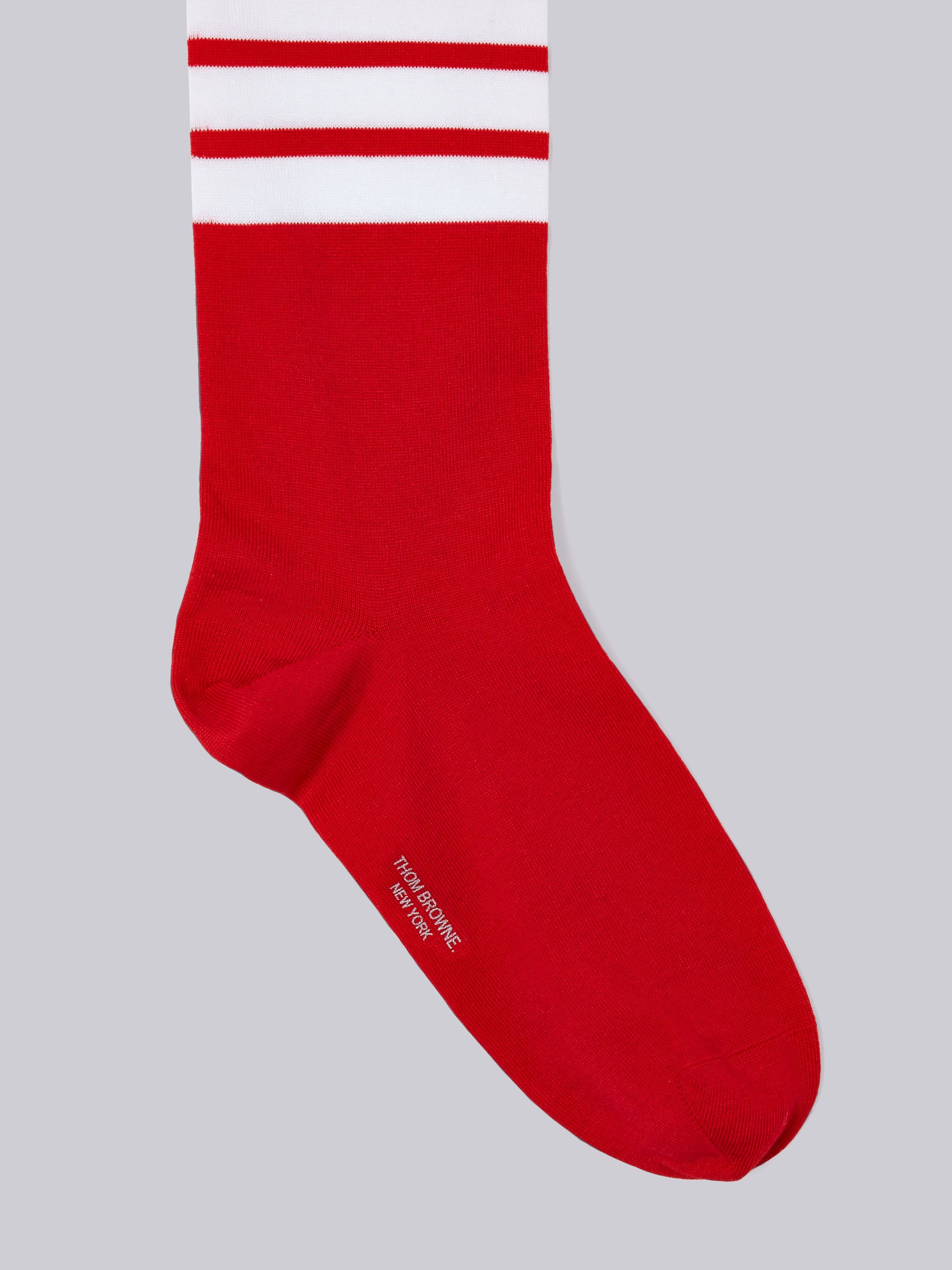 Red Lightweight Cotton Mid-calf 4-Bar Socks - 2