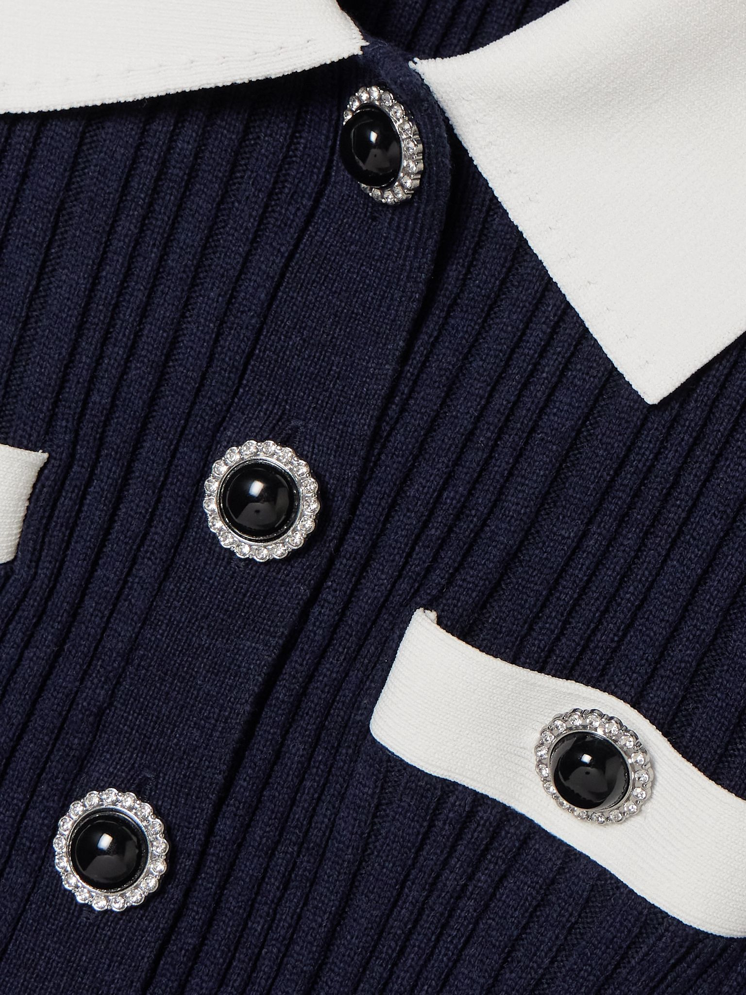 Button-embellished ribbed-knit mini dress Navy - 4
