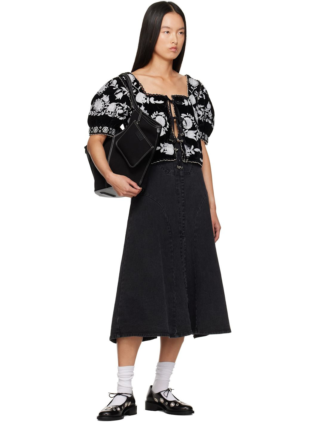 Black Cornelia Denim Midi Skirt - 4