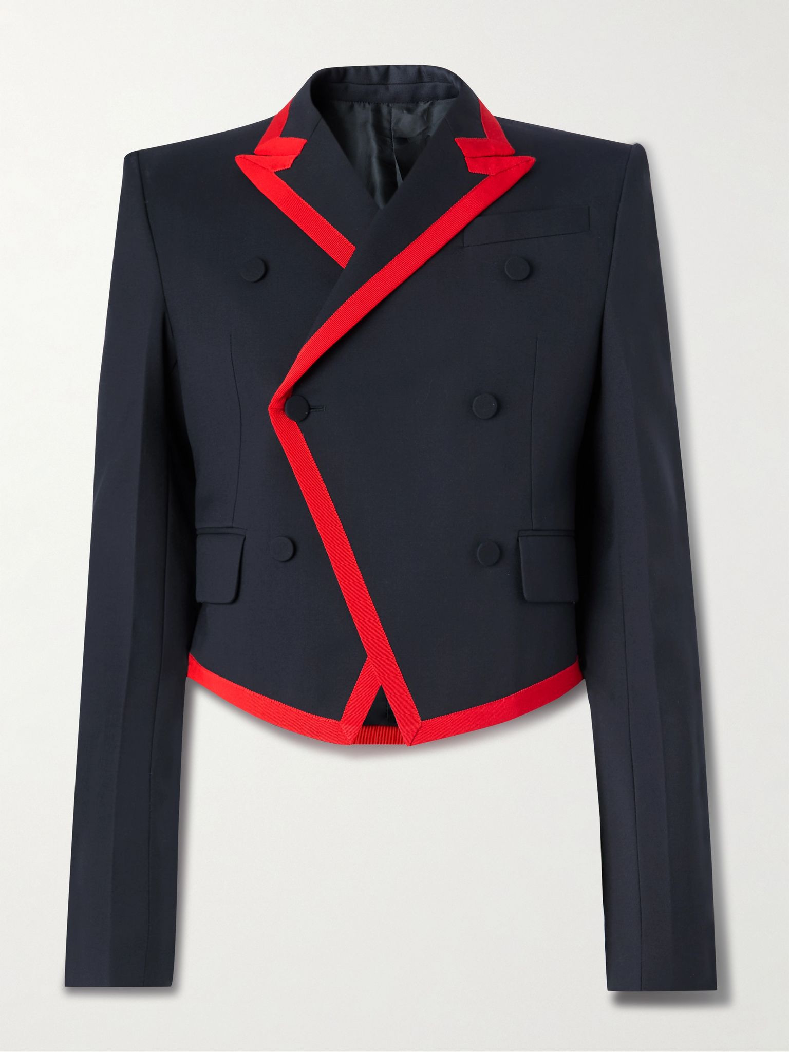 Slim-Fit Double-Breasted Grosgrain-Trimmed Wool Blazer Navy - 1