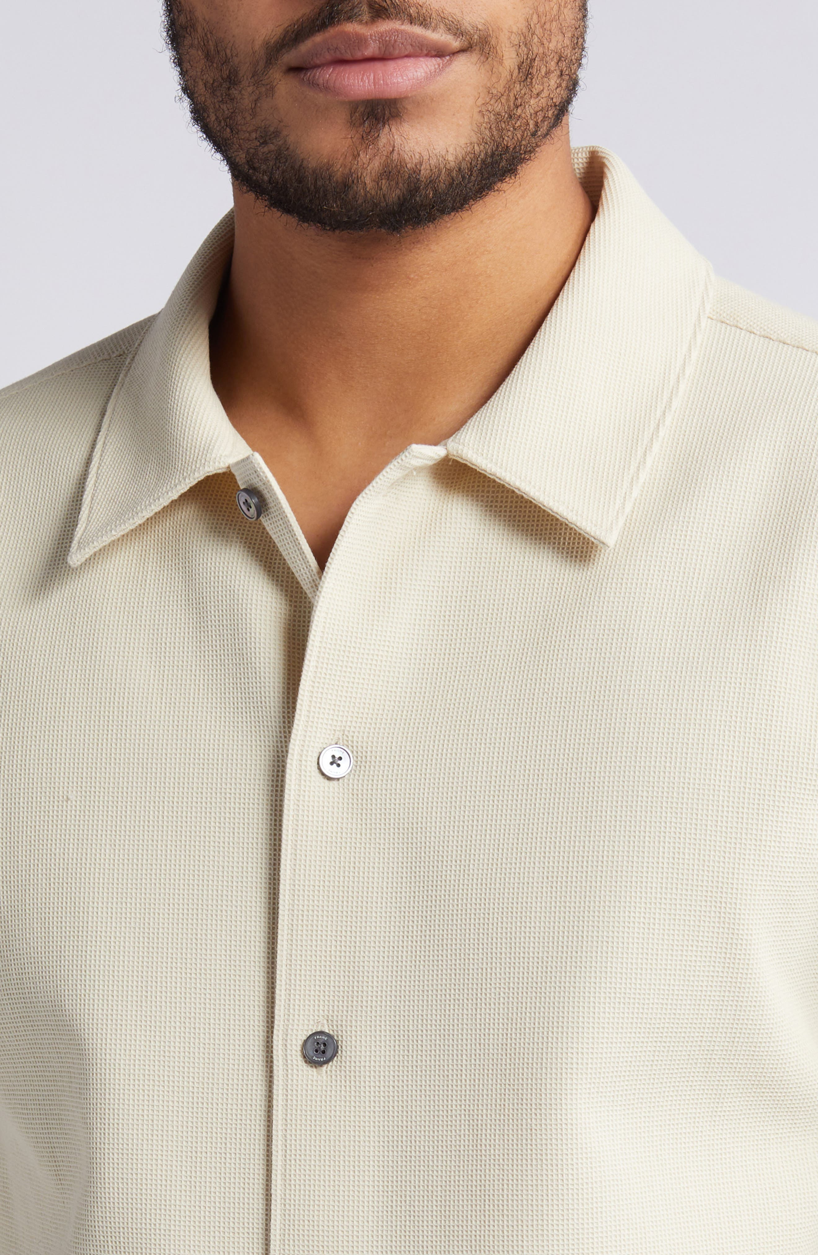 Textured Short Sleeve Button-Up Shirt - 4