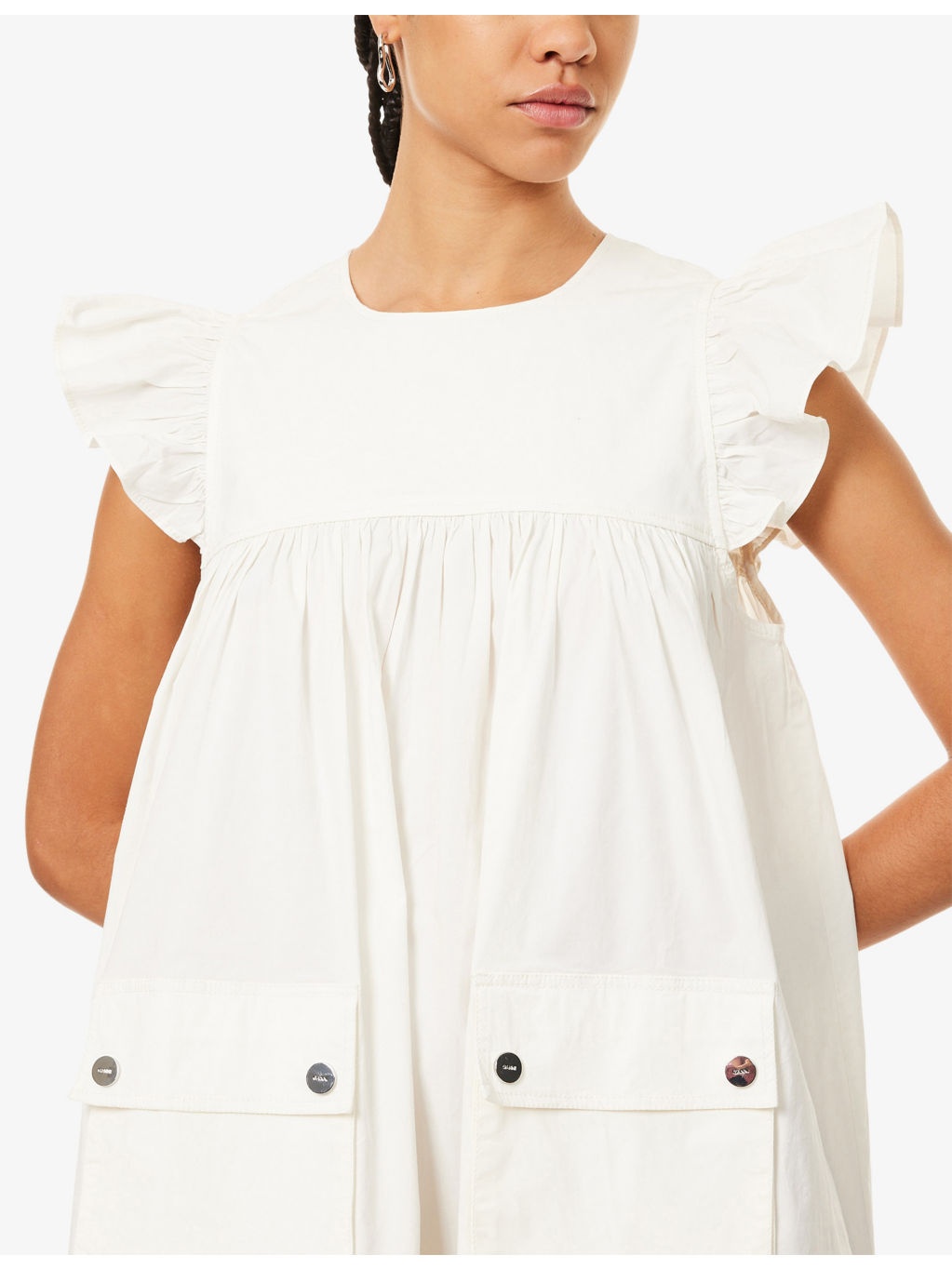 Frilled-Sleeve Cotton Midi Dress - 5