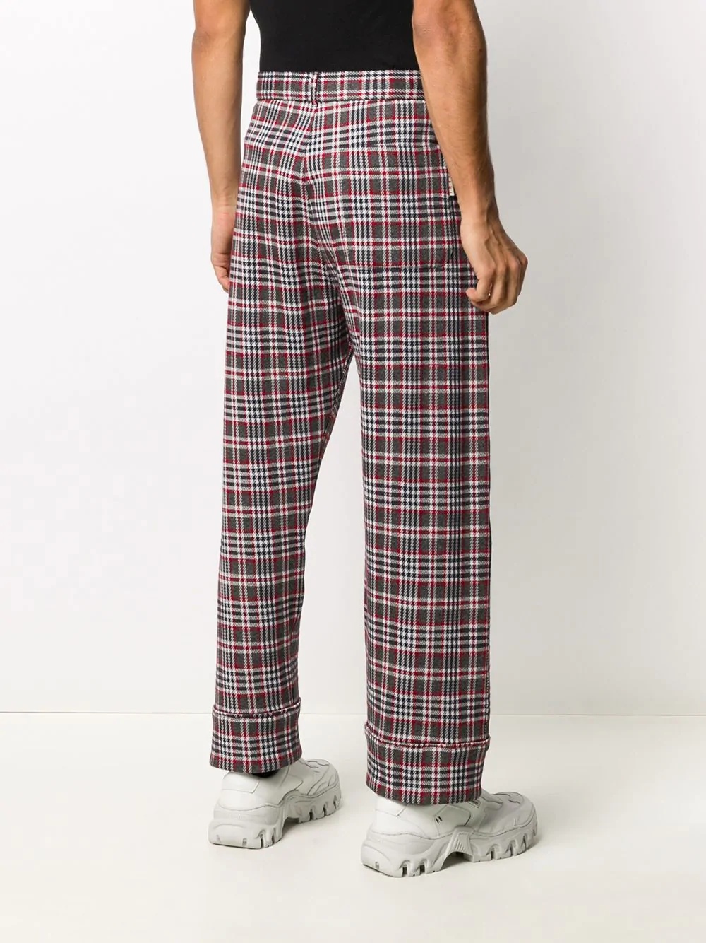 checked straight-leg trousers - 4