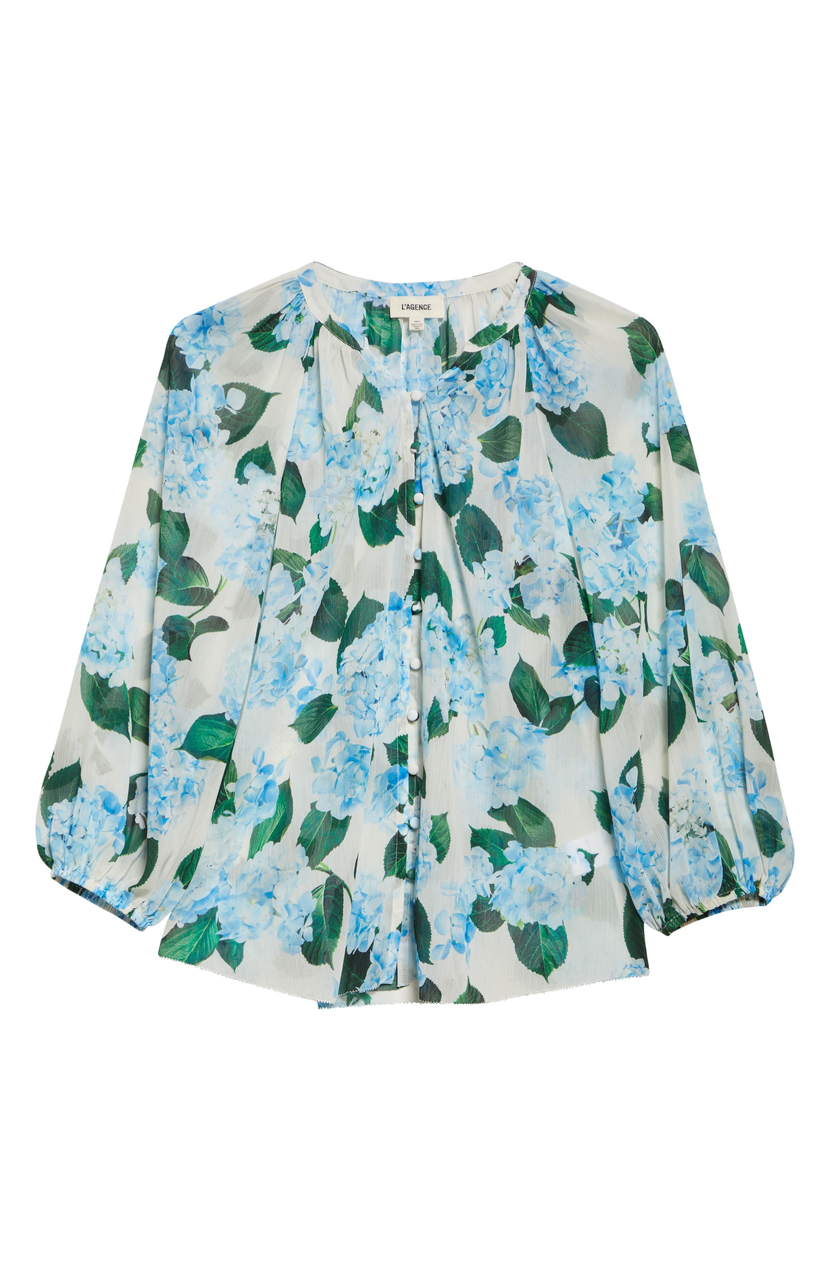 L'AGENCE Teagan Floral Puff Sleeve Top in Ivory/Light Blue Hydrangea at Nordstrom - 6