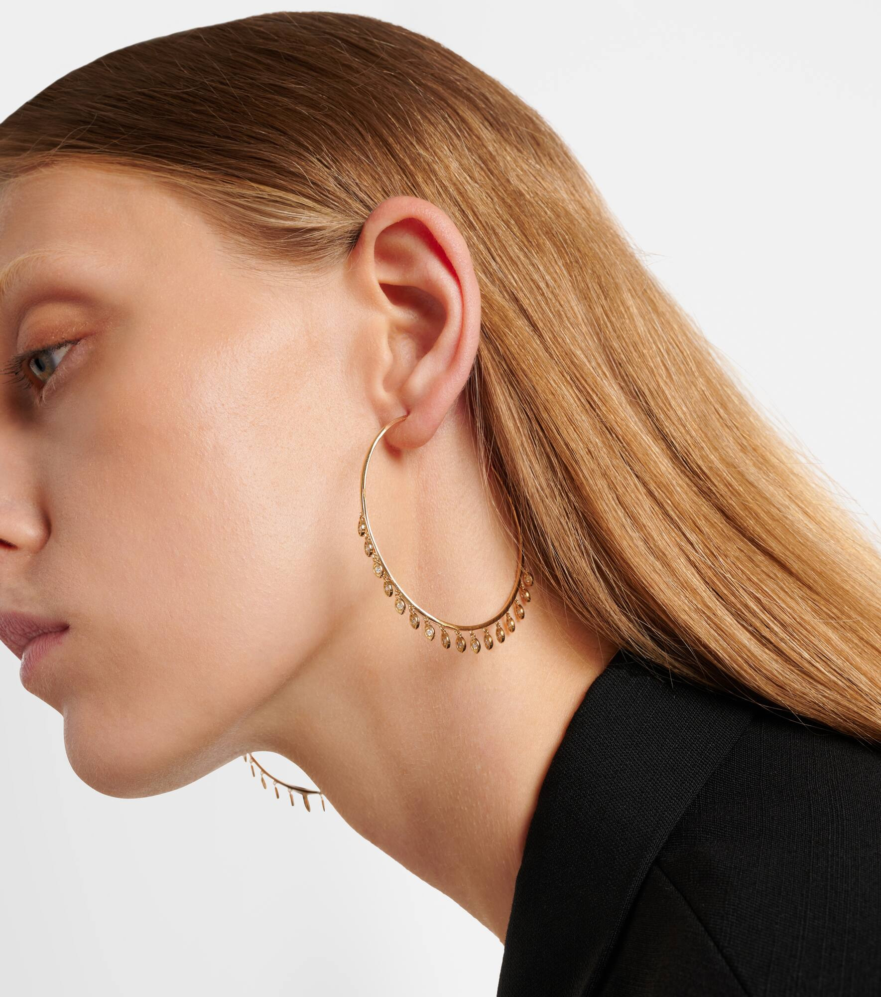 14kt gold hoop earrings with diamonds - 3