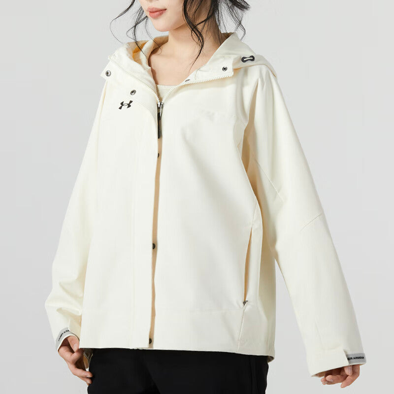 (WMNS) Under Armour Solid Color Outdoor Training Fitness Woven Jacket 'White Black' 23600402-101 - 4