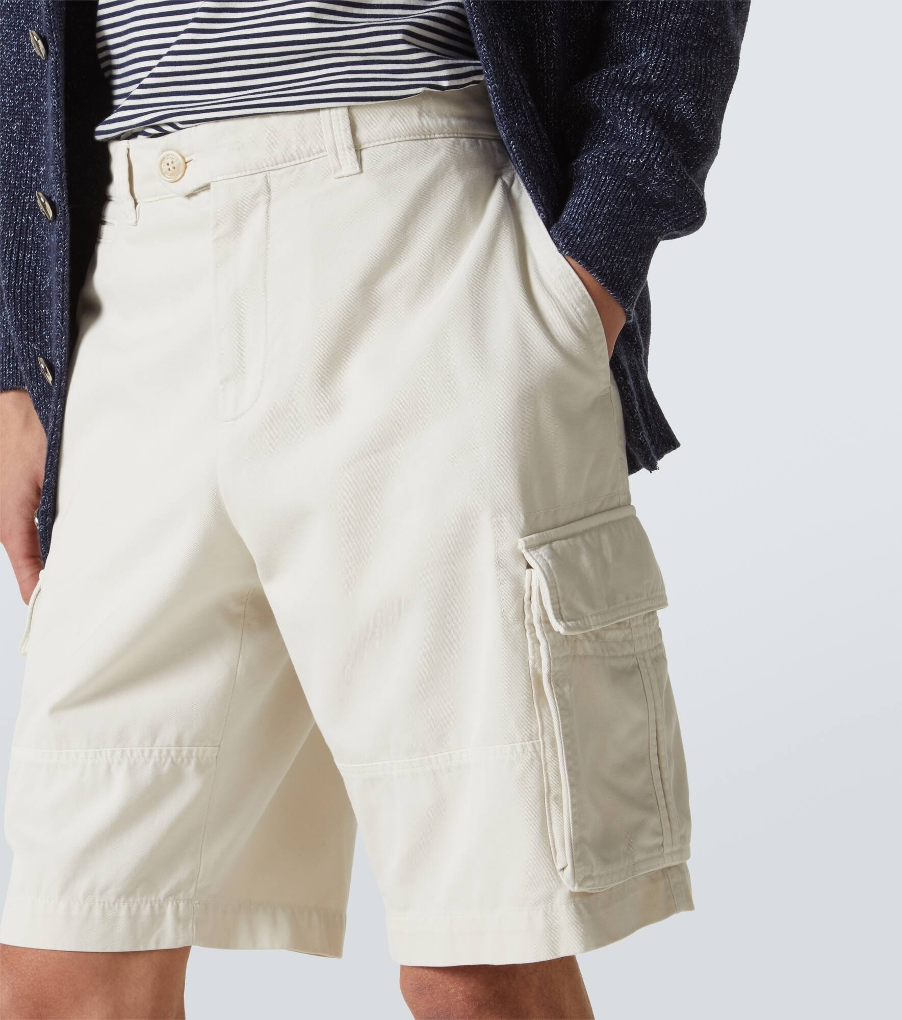 Cotton and linen gabardine cargo shorts - 5