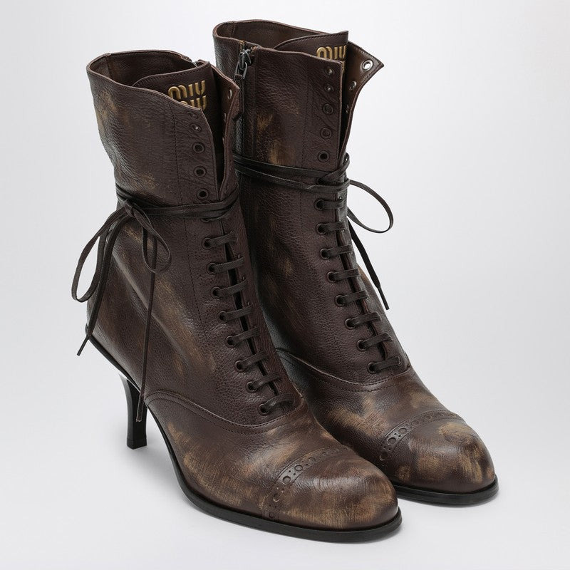 Miu Miu Cocoa-Coloured Lace-Up Boot With Heel Women - 1