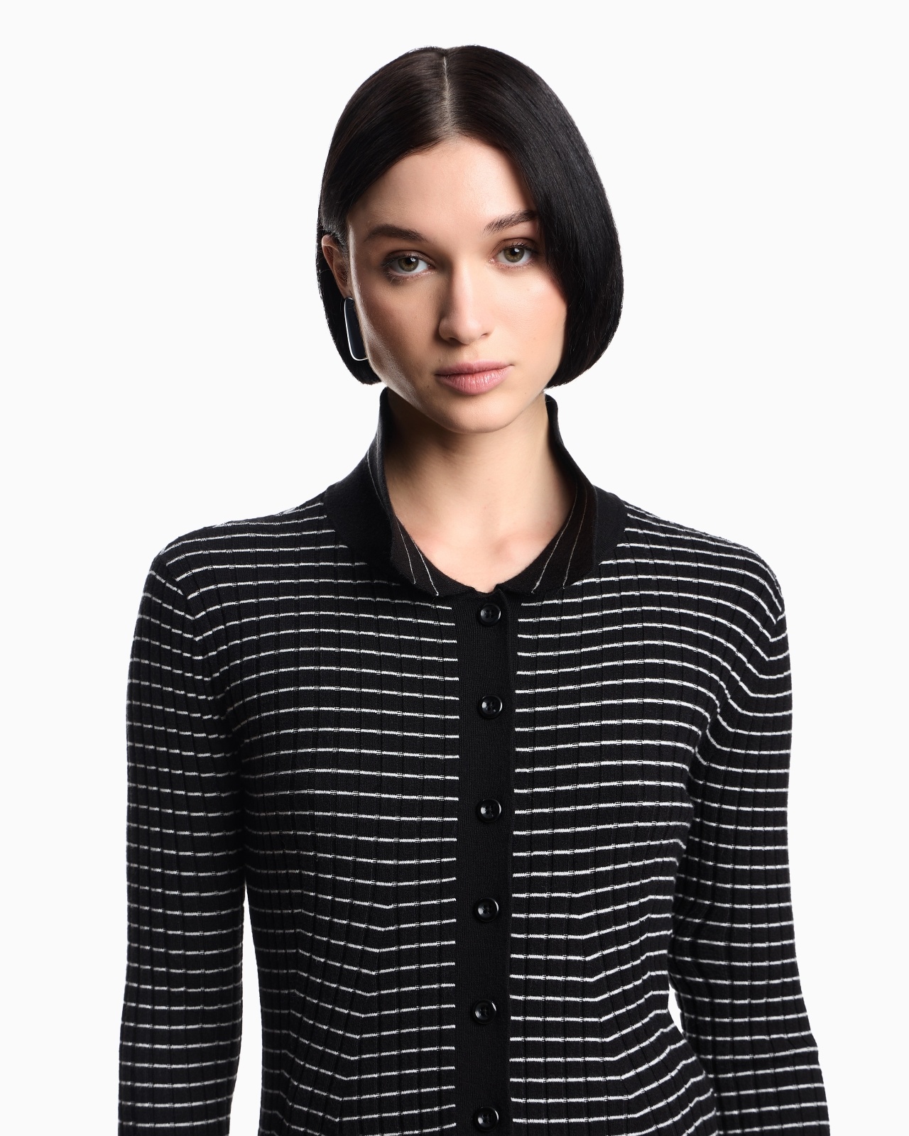 RIBBED CARDIGAN WITH STRIPED MOTIF - 5