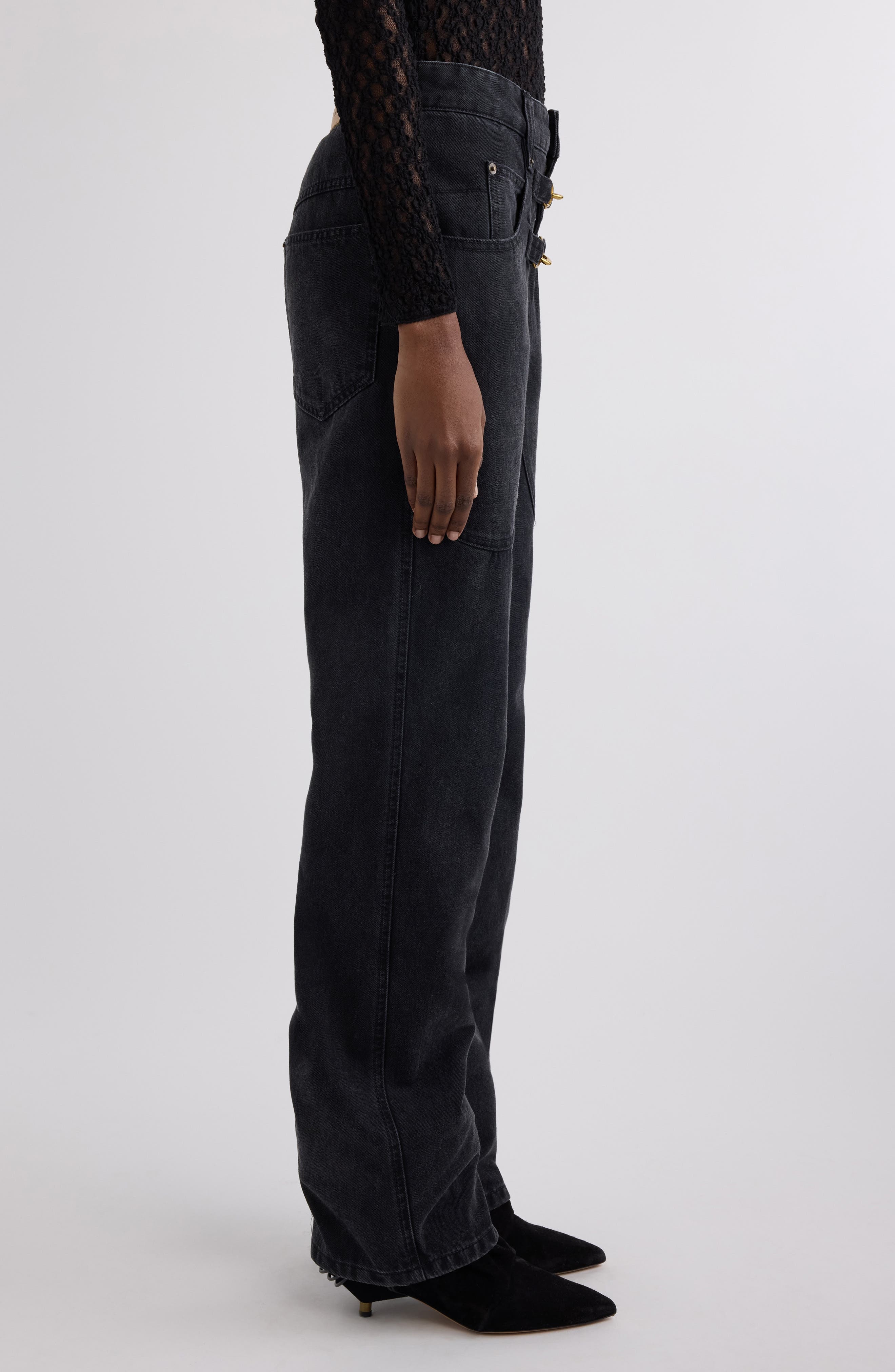 Isabel Marant Brinley Leash Clip Cotton & Hemp Straight Leg Jeans in Faded Black at Nordstrom - 4