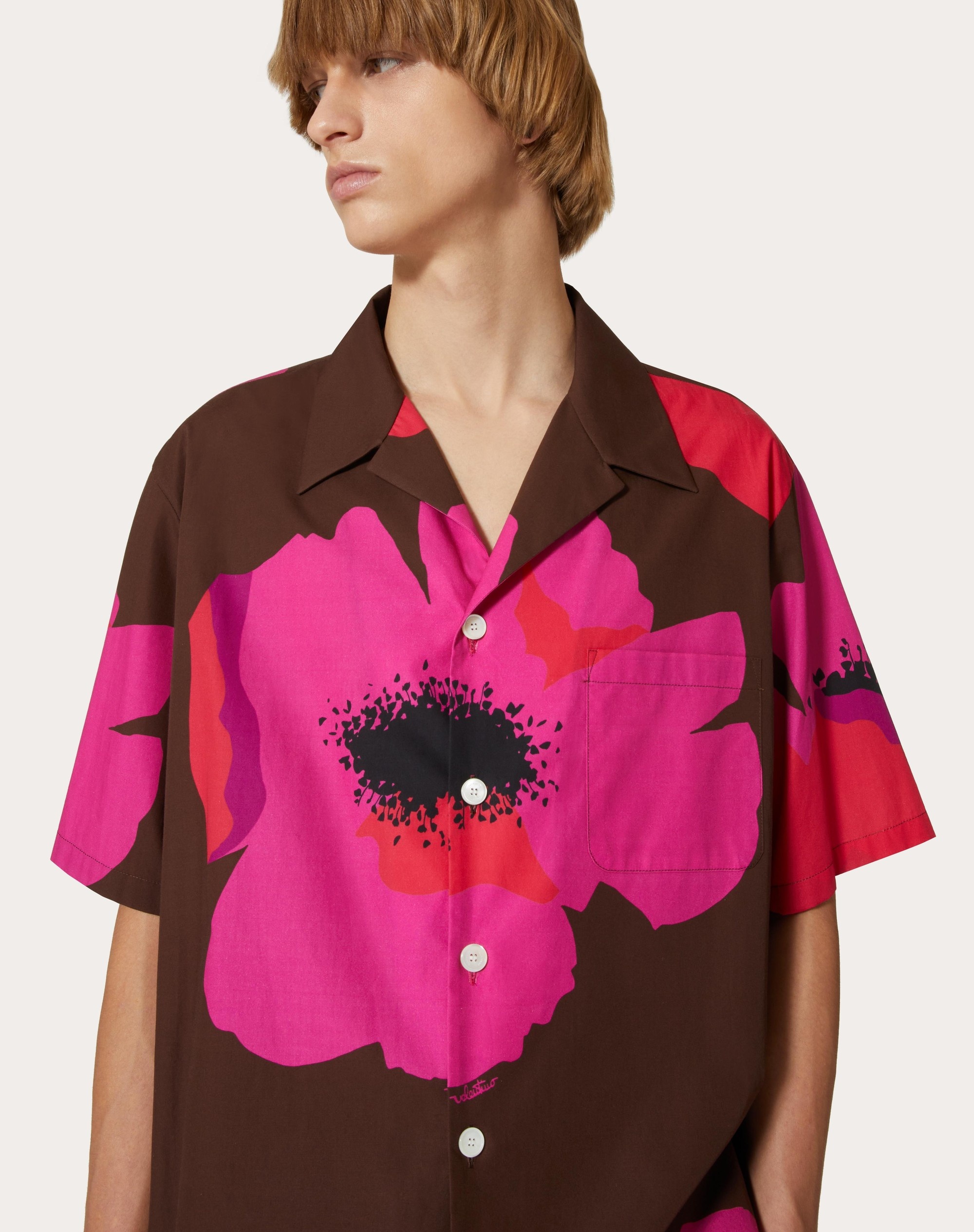 COTTON POPLIN BOWLING SHIRT WITH VALENTINO FLOWER PORTRAIT PRINT - 5