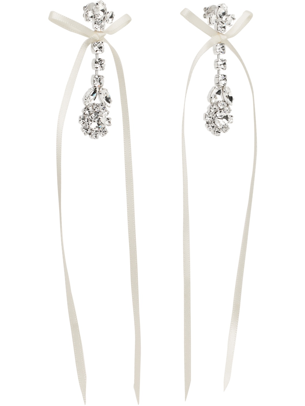 Silver & White Victorian Bow Ribbon Drip Earrings - 2