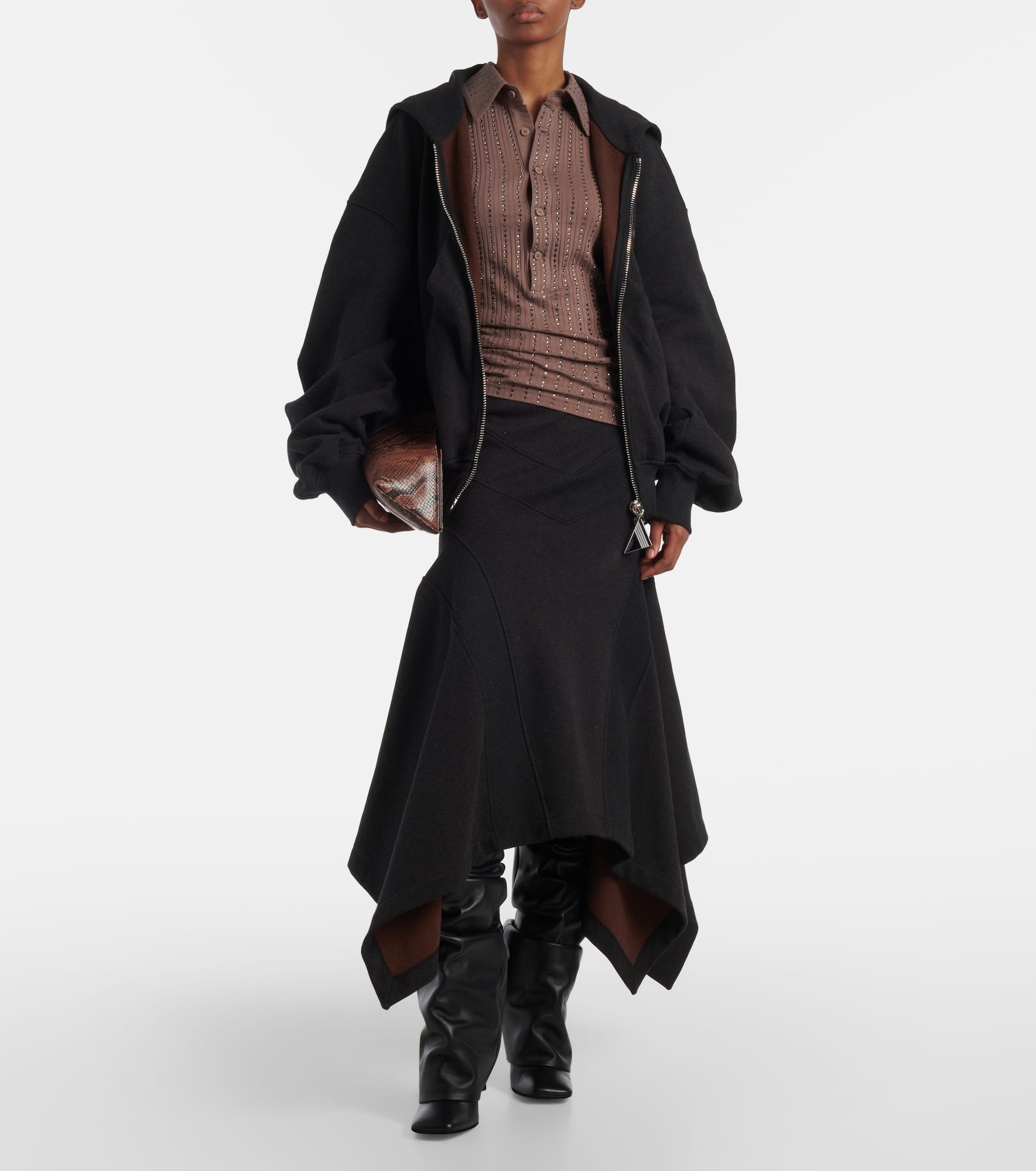 Asymmetric cotton midi skirt - 2