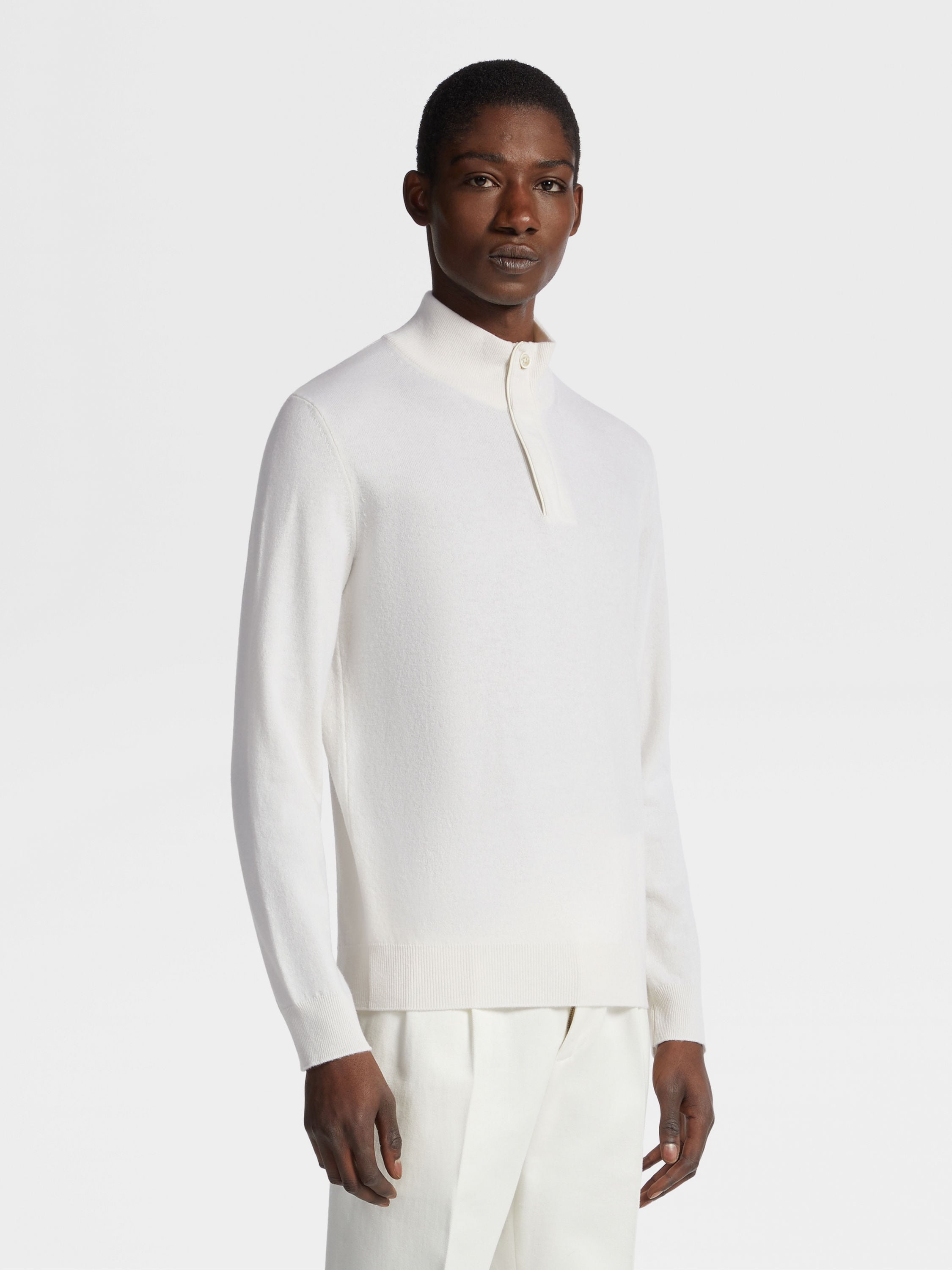WHITE OASI CASHMERE ZIP MOCK NECK SWEATER - 2